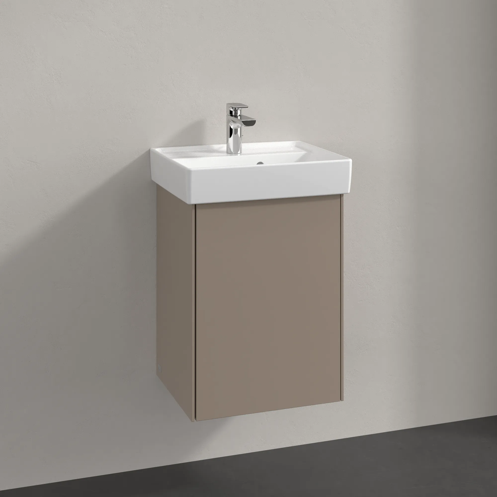 Villeroy & Boch Waschtischunterschrank mit Tür „Collaro“ 410 × 546 × 344 mm Taupe, für Becken mittig, Anschlag rechts, ohne Beleuchtung