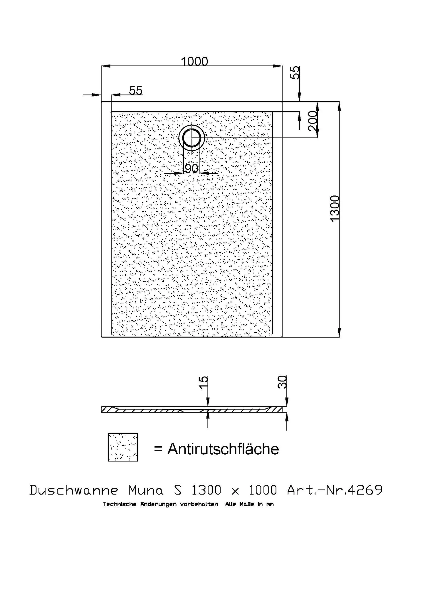 Duschwanne „Muna S“ Rechteck 130 × 100 cm in Weiß