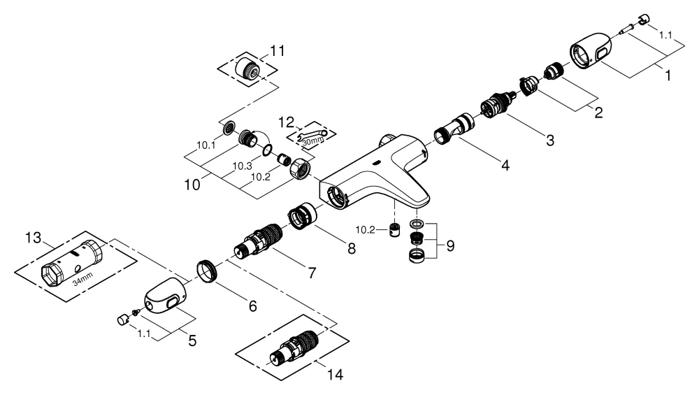 Grohe Grohtherm 1000 Thermostat-Wannenbatterie, Wandmontage, chrom Grohe Grohtherm 1000 Thermostat-Wannenbatterie, Wandmontage, chrom