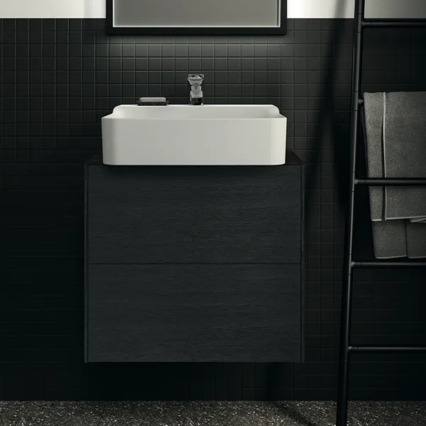 Waschtischplatte Conca, aus Keramik, 602x373x6mm, Marmor Noir Desir