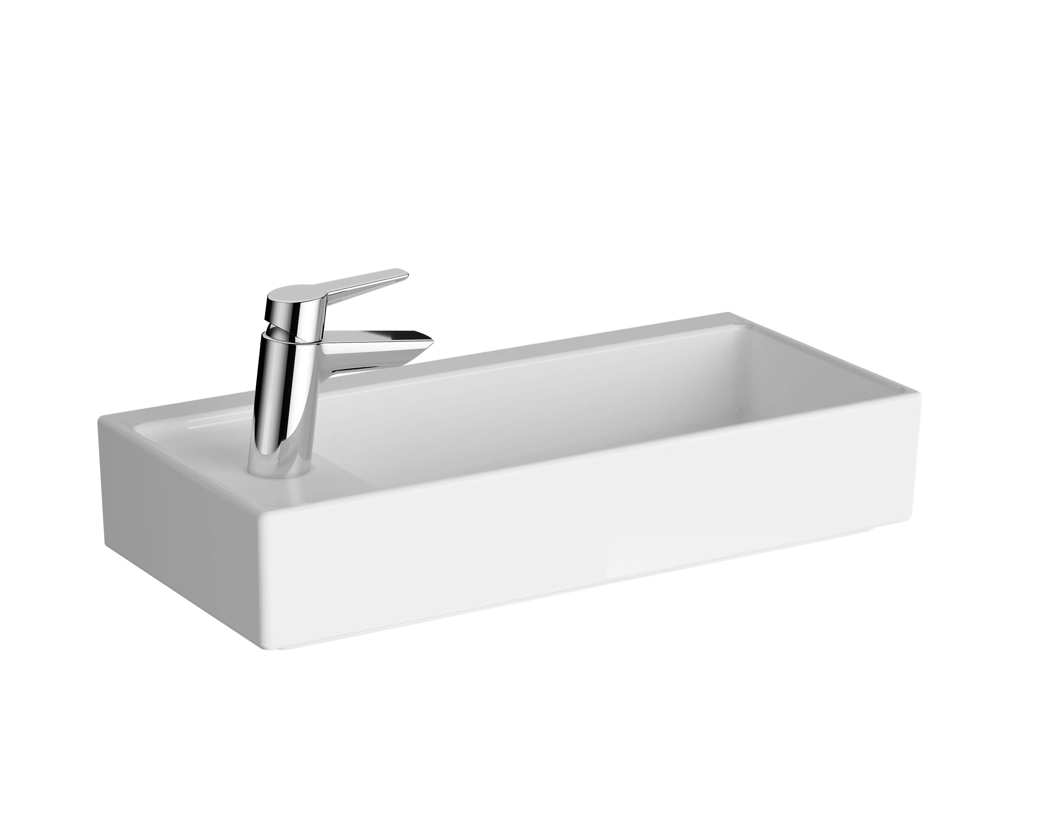 ArchiPlan Waschtisch Compact asymmetrisch 60 x 28 cm rechteckig wandgebunden Becken rechts Hahnloch links ohne Überlaufloch Weiß Hochglanz mit Oberflächenveredelung Clean