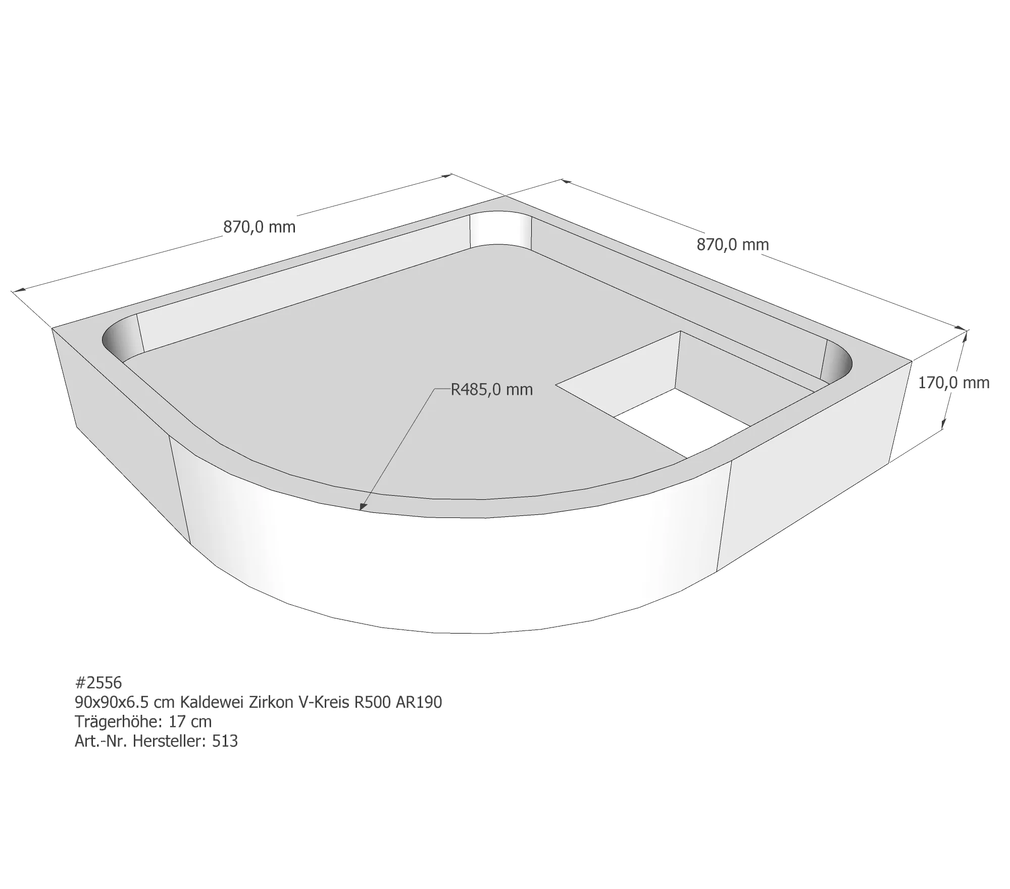 Duschwannenträger für Kaldewei Zirkon 90 × 90 × 6,5 cm Breite: 90 cm / Länge: 90 cm