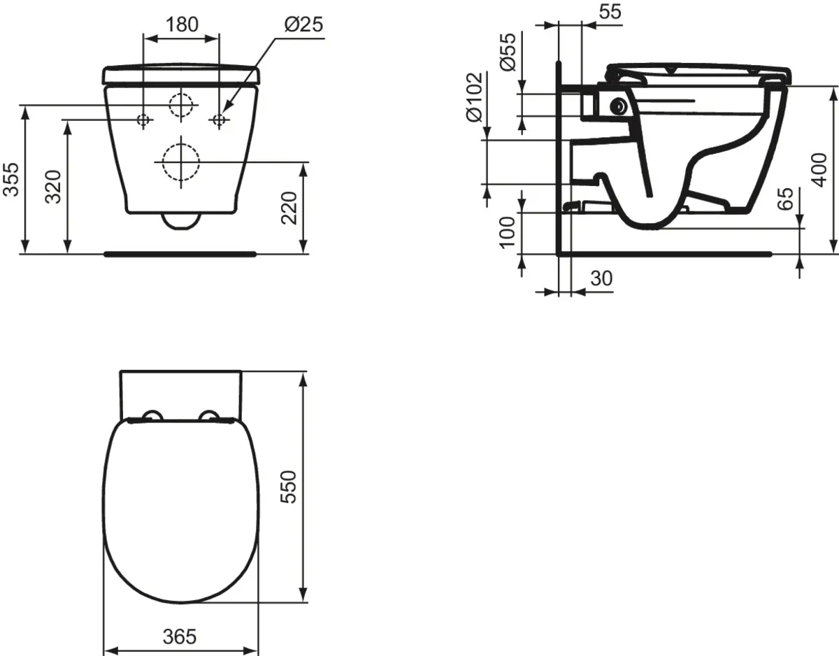 WC-Paket Connect, WC randlos, mit WC-Sitz Softclosing, 365x550x340mm, Weiß