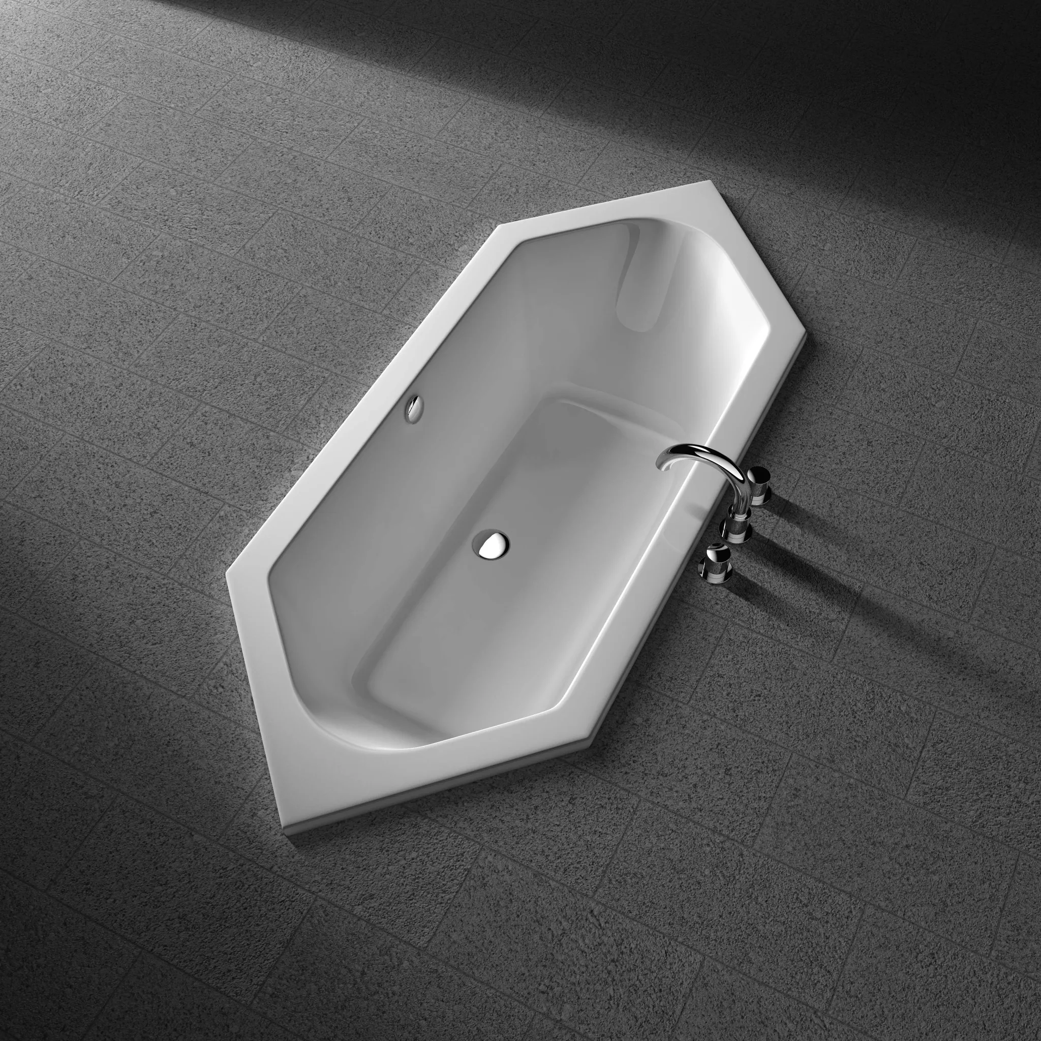 Kermi Duschdesign LIVORO VL1 Sechseckbadewanne weiß 1950x800 mm, 450 mm Tiefe, 600-650 mm Einbauhöhe