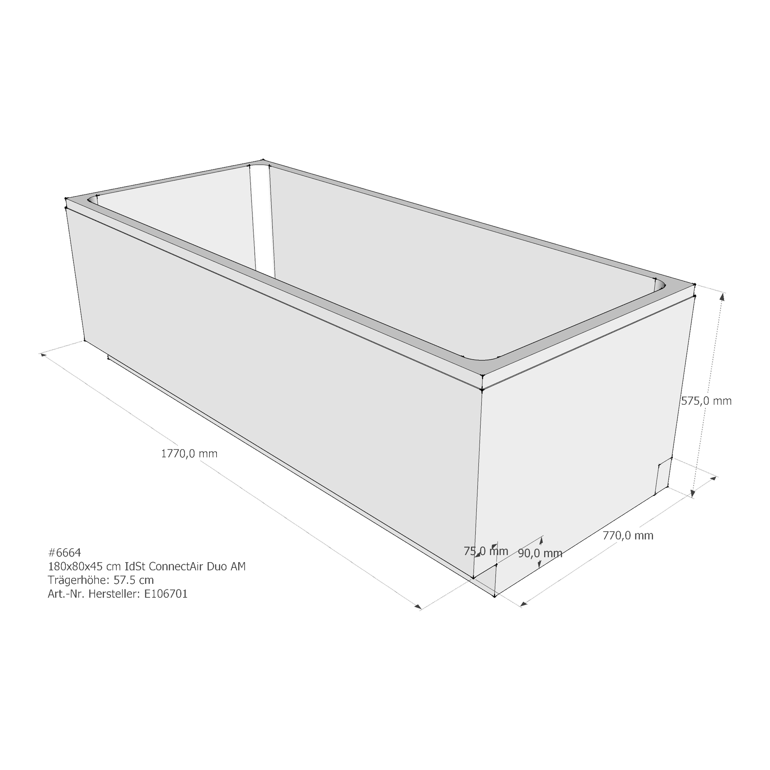 Badewannenträger für Ideal Standard Connect-Air 180 × 80 × 45 cm