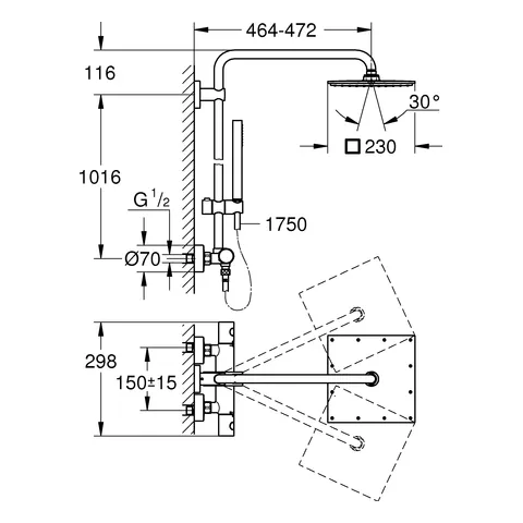 Grohe Euphoria System 230 Duschsystem mit Thermostatbatterie chrom Grohe Euphoria System 230 Duschsystem mit Thermostatbatterie chrom