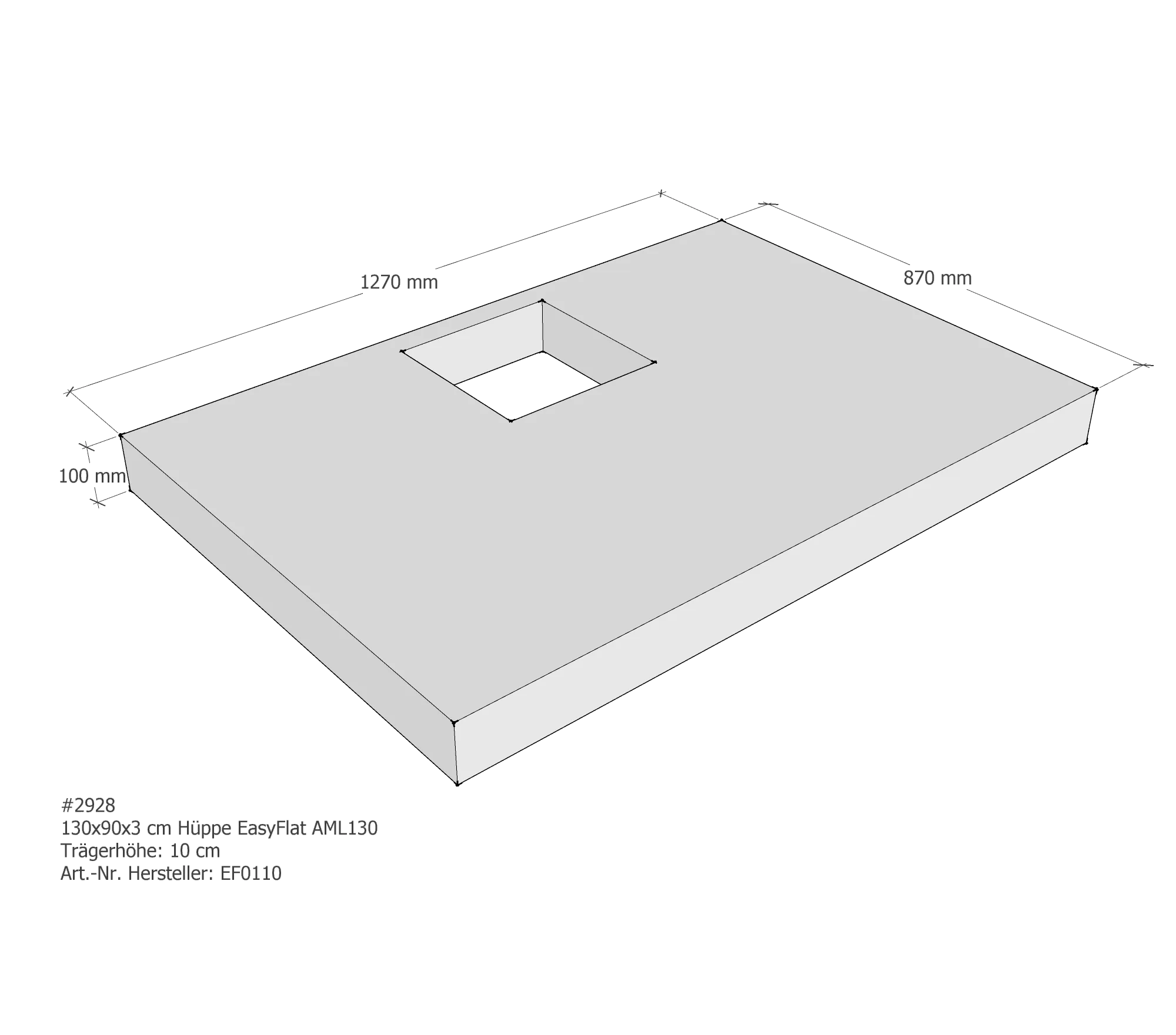 Duschwannenträger passend für Hüppe EasyFlat 130 × 90 × 3 cm
