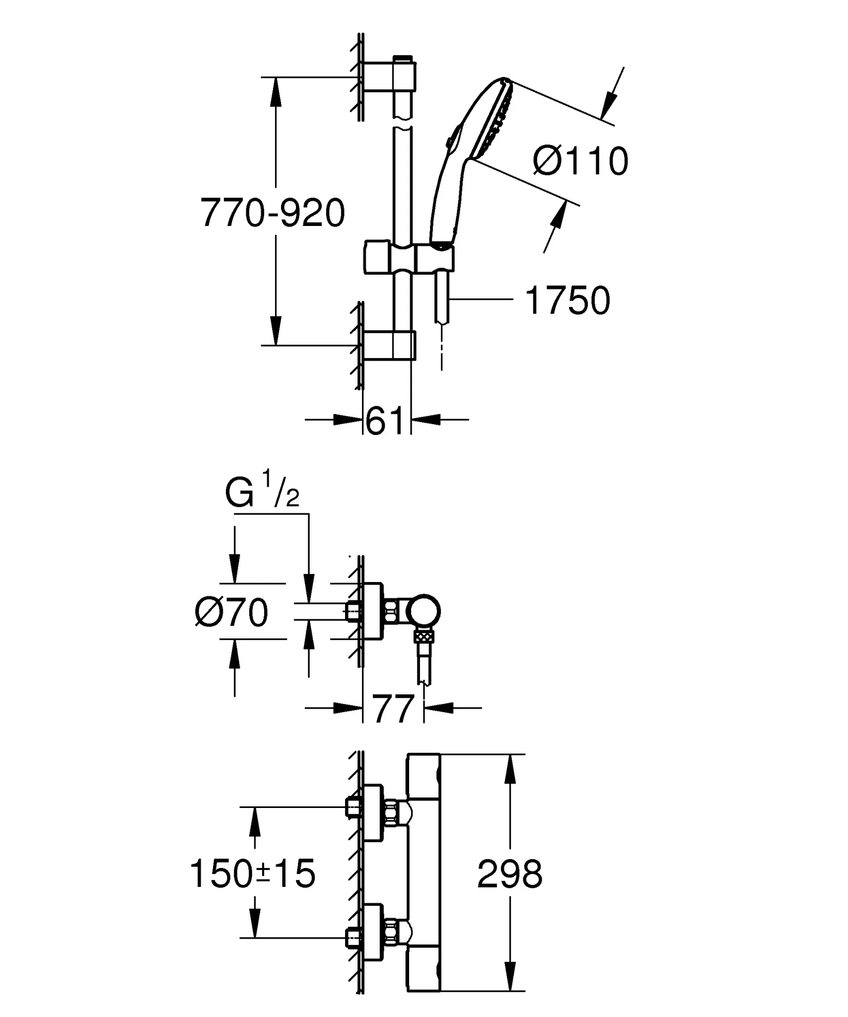 Grohe Grohtherm 800 Cosmopolitan Thermostat-Brausebatterie ½ mit Tempesta Brausestangenset 900mm chrom Grohe Grohtherm 800 Cosmopolitan Thermostat-Brausebatterie ½ mit Tempesta Brausestangenset 900mm chrom