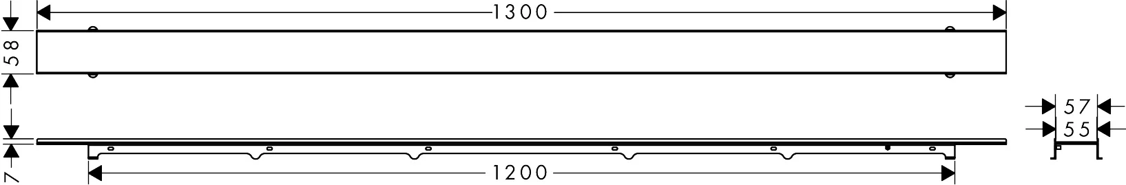 Hansgrohe RainDrain Rock Duschrinne 1300 mm, kürzbar und befliesbar Hansgrohe RainDrain Rock Duschrinne 1300 mm, kürzbar und befliesbar