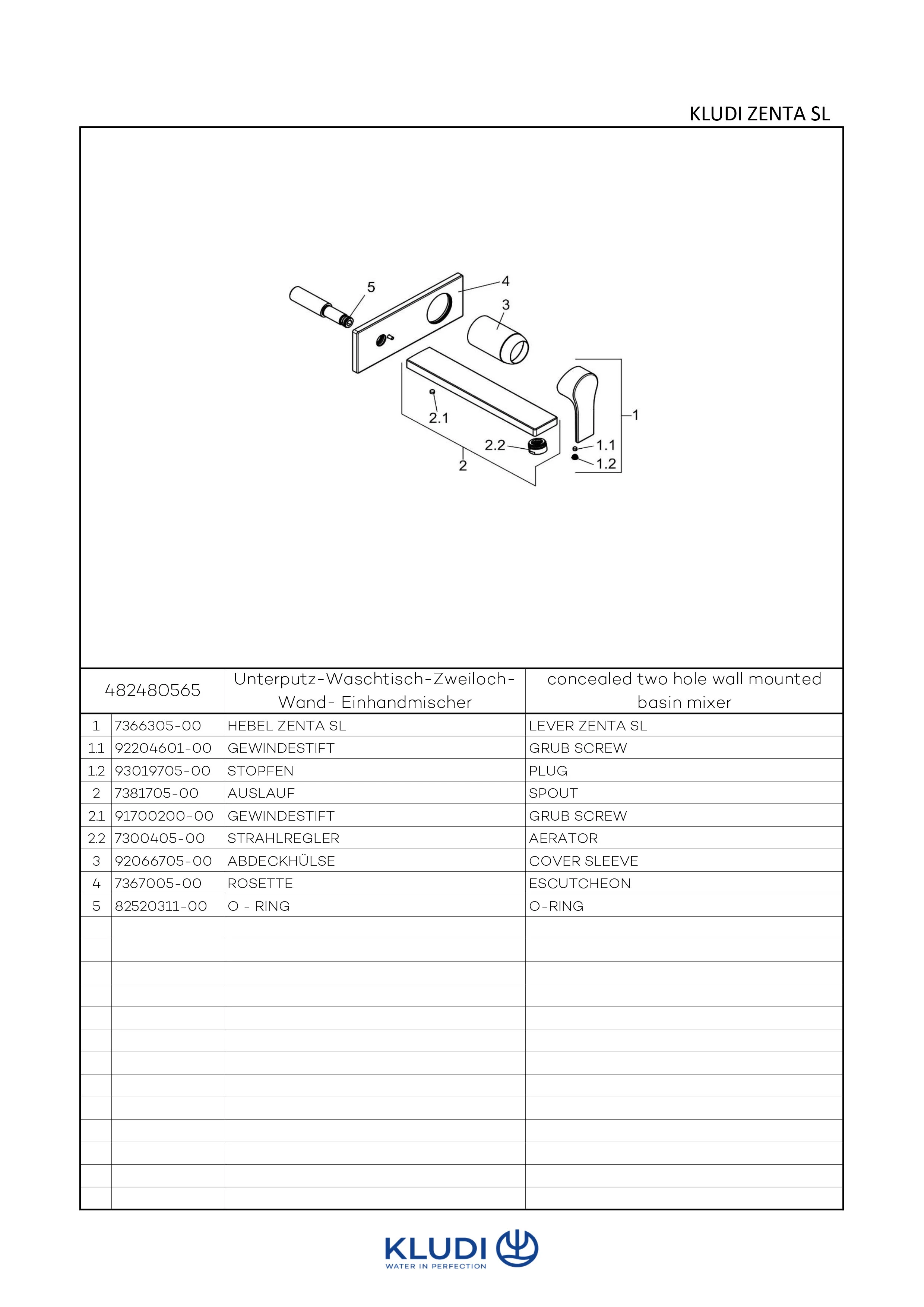 Kludi ZENTA SL WT-2LOCH-WAND-EHM chrom Kludi ZENTA SL WT-2LOCH-WAND-EHM chrom
