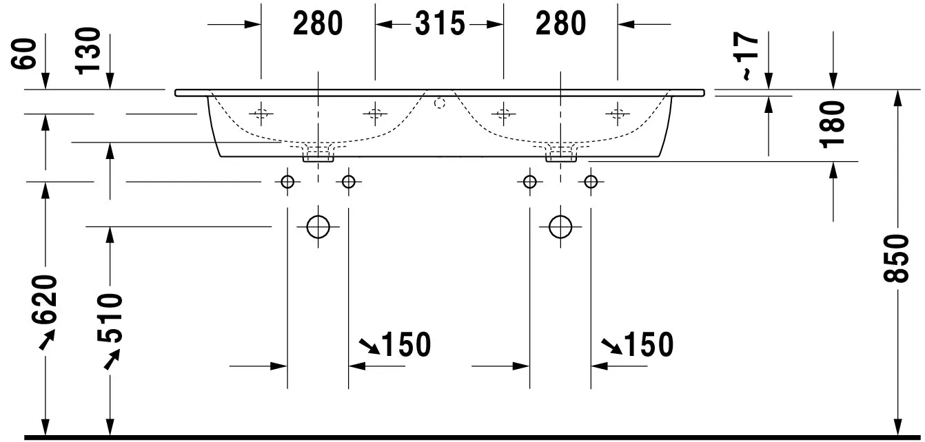 Doppel-Wandwaschtisch „ME by Starck“, mit Überlauf in Weiß Hochglanz Doppel-Wandwaschtisch „ME by Starck“, mit Überlauf in Weiß Hochglanz