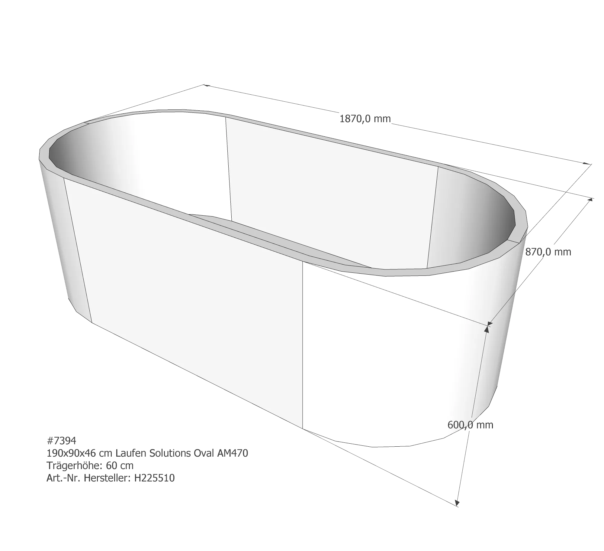 Badewannenträger passend für Laufen 190 × 90 × 48 cm