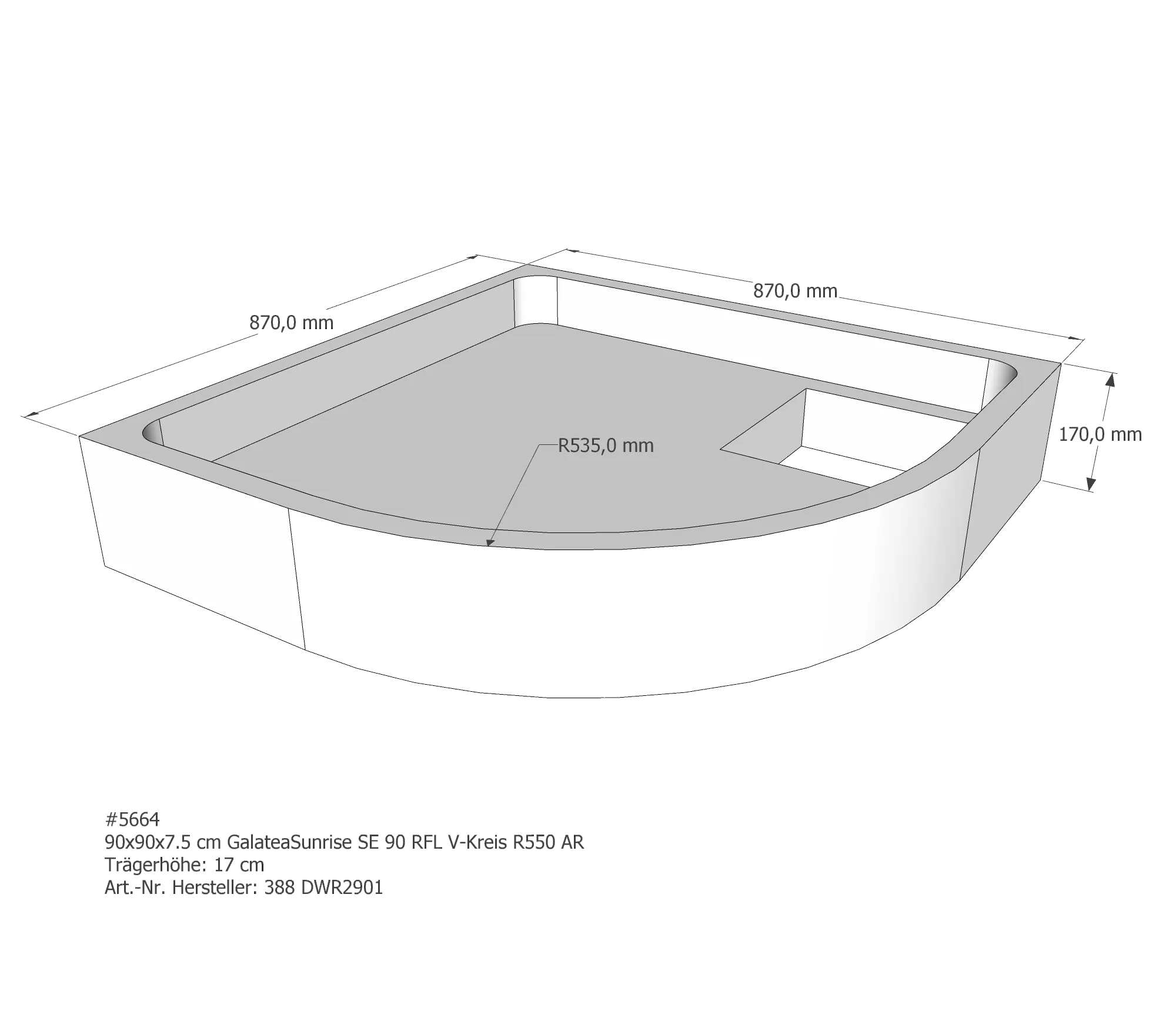 Duschwannenträger für Galatea ~Sunrise SE 90 RFL 90 × 90 × 7,5 cm