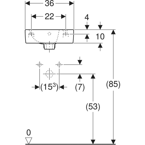 Wandwaschtisch „Renova Plan“, rechteckig, Hahnlochposition rechts 36 × 25 cm in weiß alpin