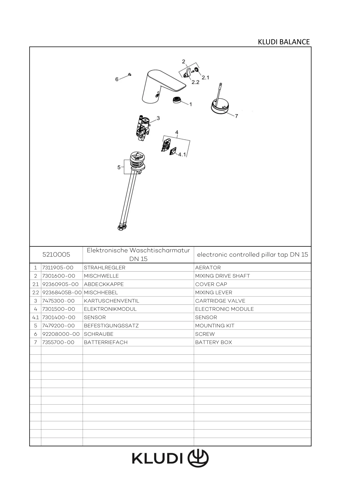 Kludi BALANCE Elektronische Waschtisch-Armatur, chrom, DN 15, 1-Loch Montage, mit Batterie, DVGW-zugelassen
