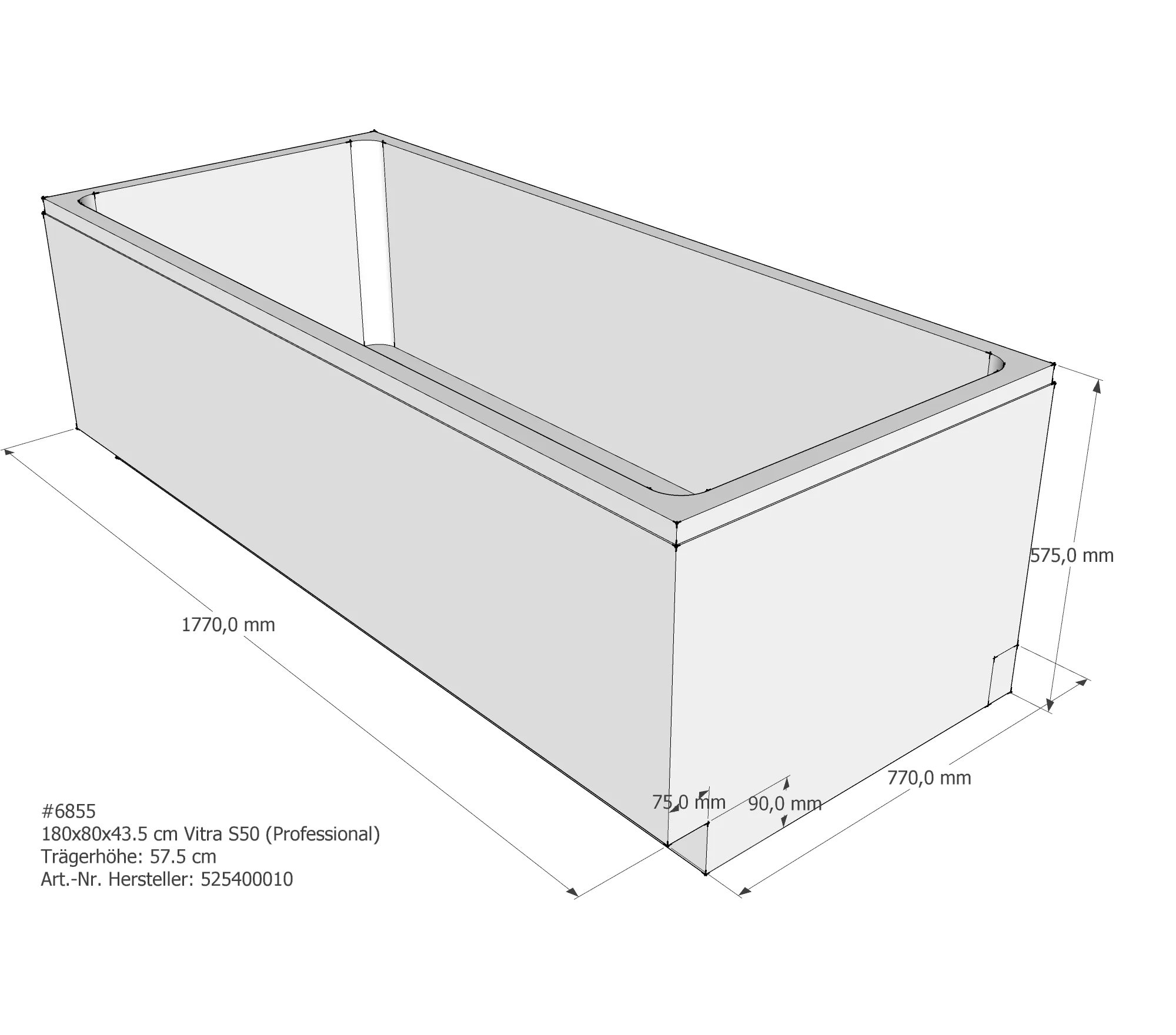 Badewannenträger passend für VitrA Integra 180 × 80 × 43,5 cm