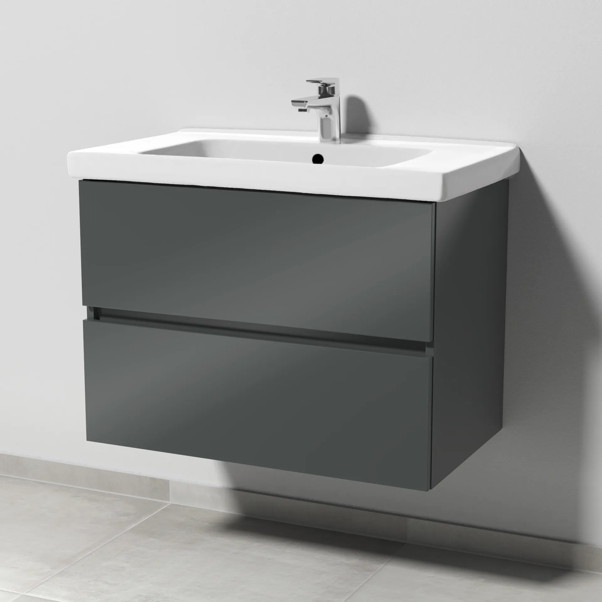 Sanipa Keramik-Waschtisch-Waschtischunterschrank mit Waschtischunterschrank „Solo One“ 750 × 551 × 450 mm in Anthrazit (glanz)