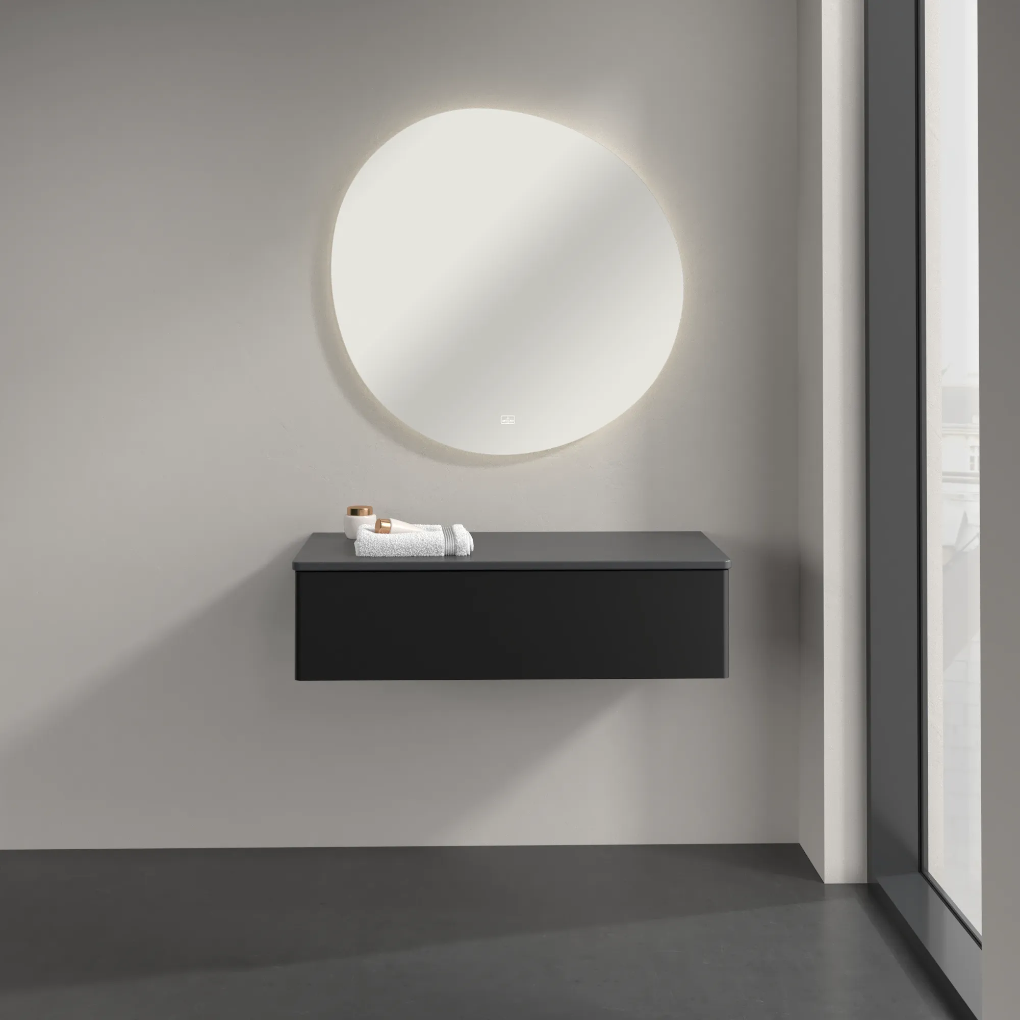 Villeroy & Boch Sideboard Antao K40, 1000x268x500 mm, Black Matt Lacquer, Honey Oak Abdeckplatte, mit SoftClosing und Push-to-open Funktion Villeroy & Boch Sideboard Antao K40, 1000x268x500 mm, Black Matt Lacquer, Honey Oak Abdeckplatte, mit SoftClosing und Push-to-open Funktion