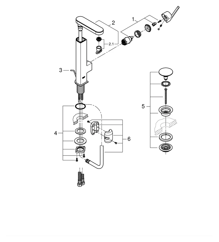 Einhand-Waschtischbatterie Plus 23844_3, L-Size, Einlochmontage, herausziehbarer Auslauf, glatter Körper, Push-open Ablaufgarnitur 1 1/4″, chrom