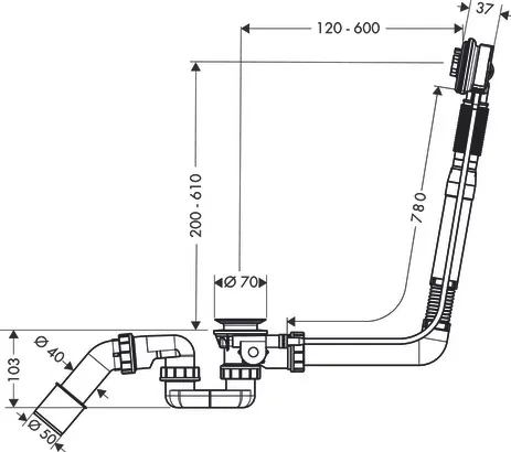 Ein-, Ab- und Überlaufgarnitur Exafill S Grundset für Sonderwannen Ein-, Ab- und Überlaufgarnitur Exafill S Grundset für Sonderwannen