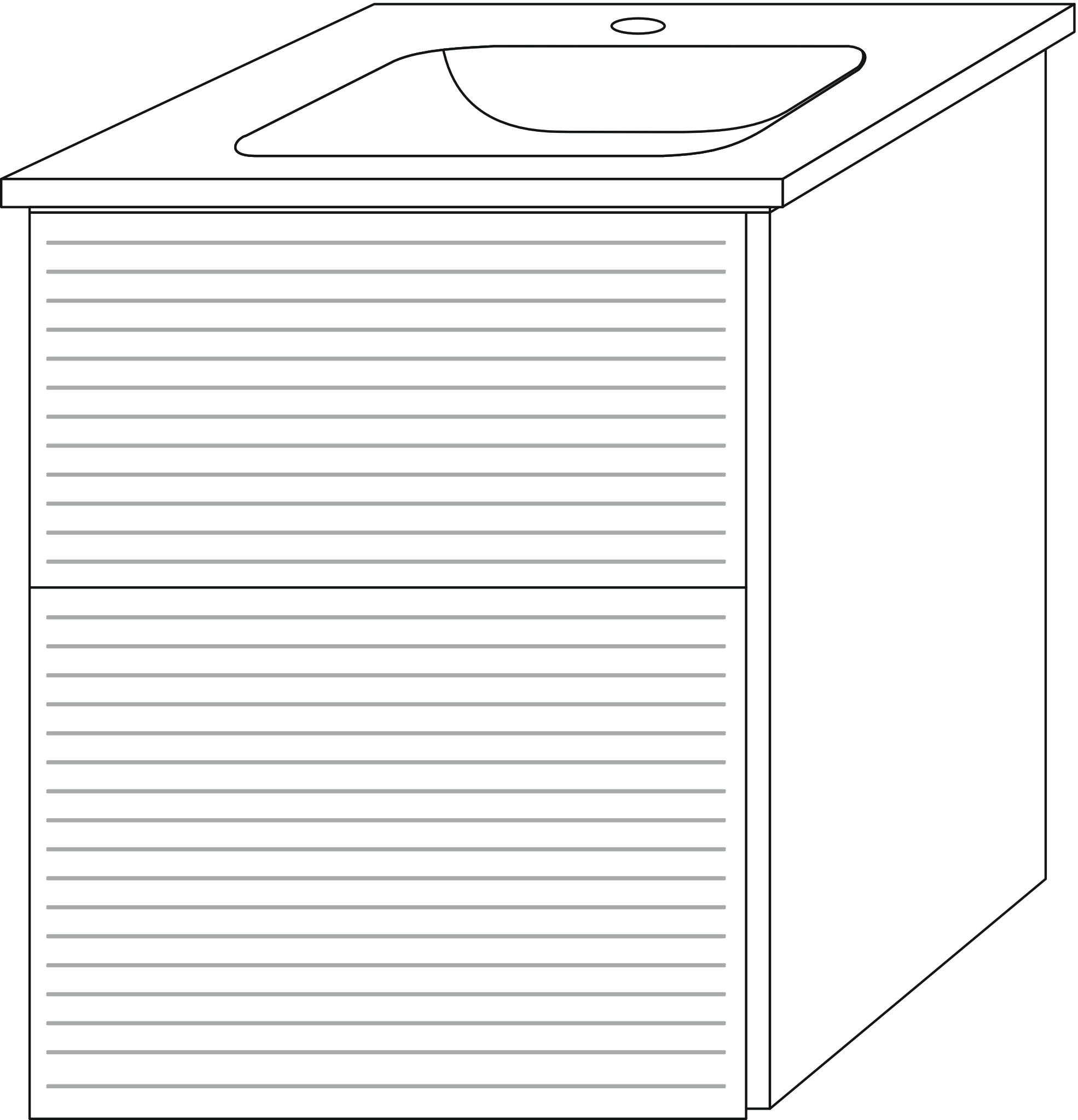 Set „3way“ Struktur 46,5 × 40,1 × 59,1 cm in Weiß (matt), mit Hahnlochbohrung, Becken mittig
