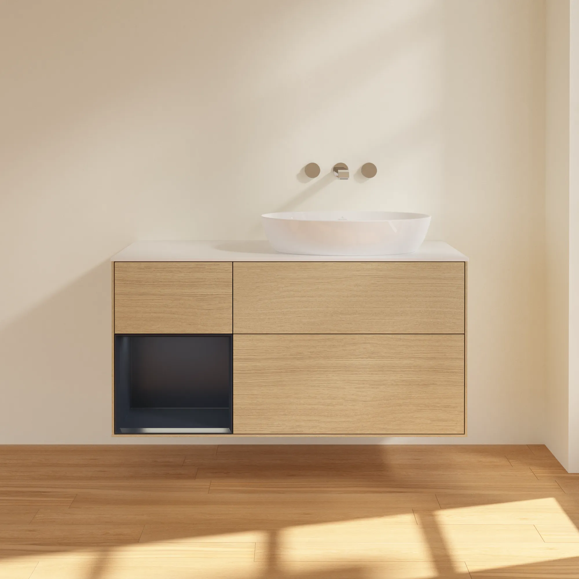 Villeroy & Boch Waschtischunterschrank „Finion“ für Schrankwaschtisch 1200 × 603 × 501 mm Oak Veneer, für Becken rechts, ohne Hahnlochbohrung Villeroy & Boch Waschtischunterschrank „Finion“ für Schrankwaschtisch 1200 × 603 × 501 mm Oak Veneer, für Becken rechts, ohne Hahnlochbohrung
