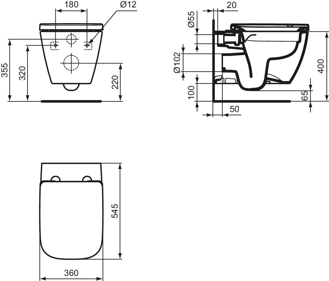 WC-Paket i.life B WC Randlos mit WC-Sitz Softclosing 360x545x380mm Weiß