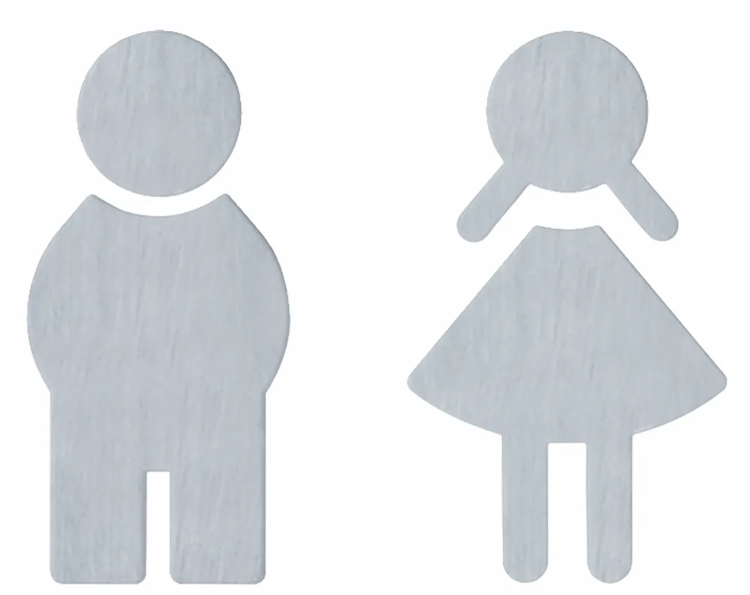 Symbol Set Frau und Mann, Edelstahl, matt geschliffen, selbstklebend Symbol Set Frau und Mann, Edelstahl, matt geschliffen, selbstklebend