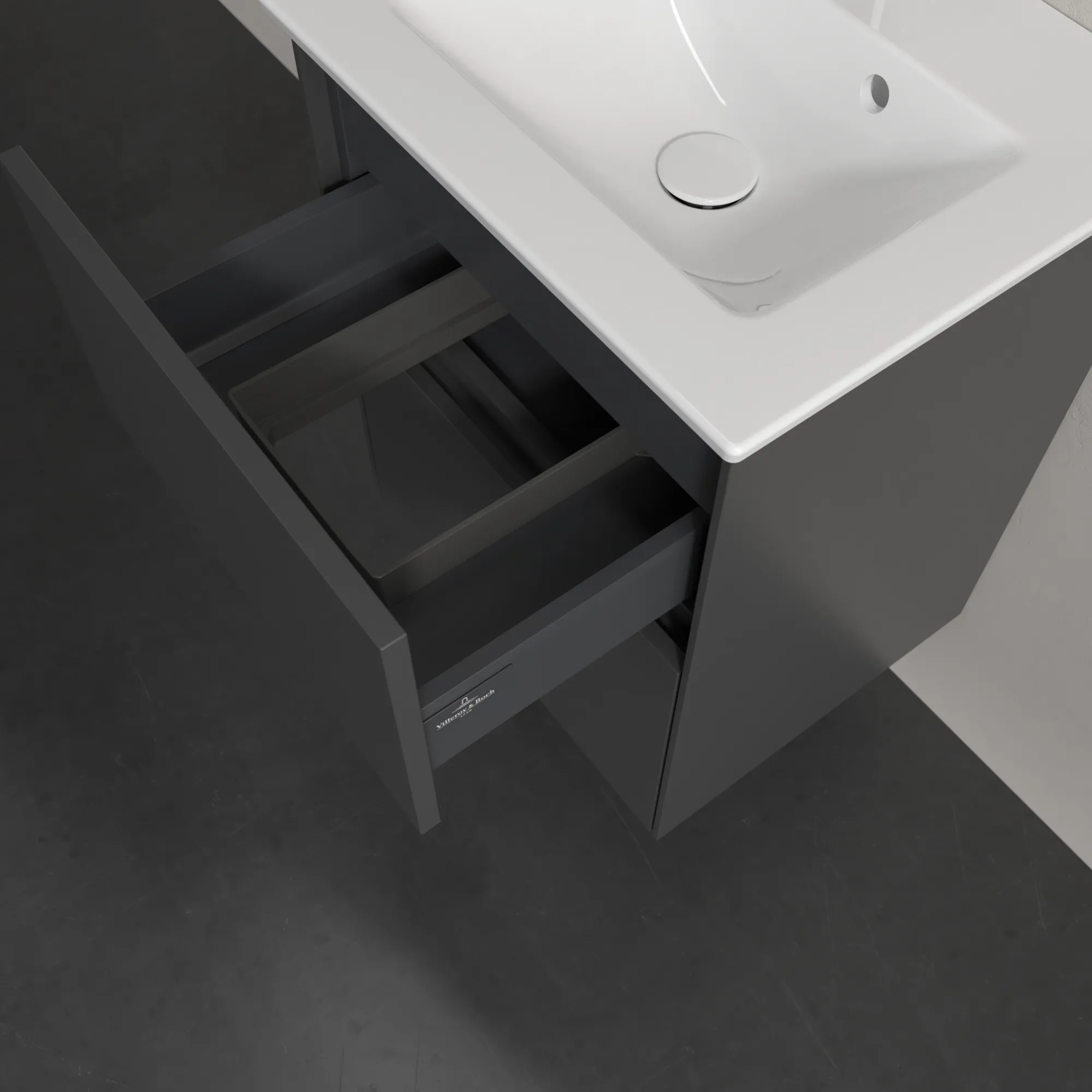 Villeroy & Boch Waschtischunterschrank „Collaro“ 472 × 610 × 404 mm Graphite, mit Beleuchtung, für Becken mittig Villeroy & Boch Waschtischunterschrank „Collaro“ 472 × 610 × 404 mm Graphite, mit Beleuchtung, für Becken mittig