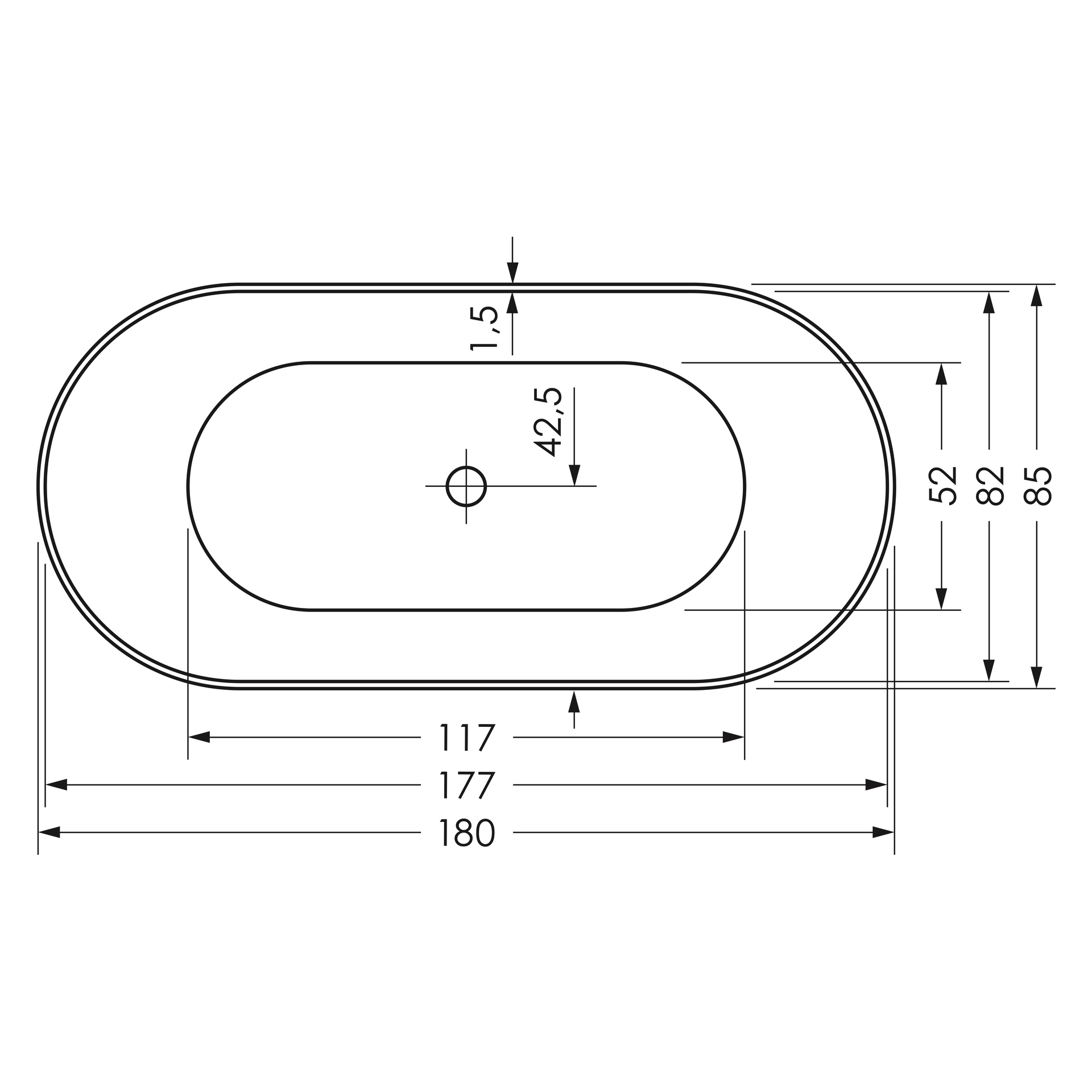 repaBAD Badewanne „Pod“ freistehend oval 180 × 85 cm, Mittelablauf in Weiß