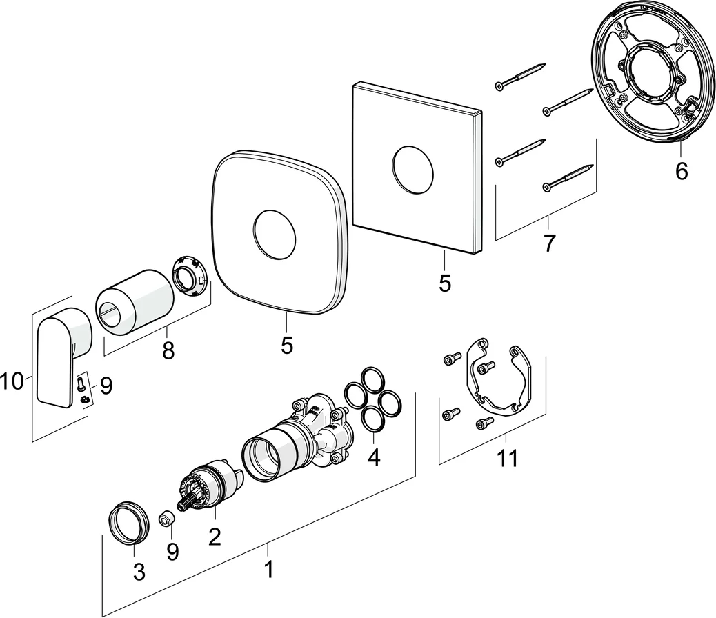HansaSTELA Duscharmatur Einhebelmischer Fertigset für Brause-Batterie HansaSTELA 8785 Rosette eckig Chrom