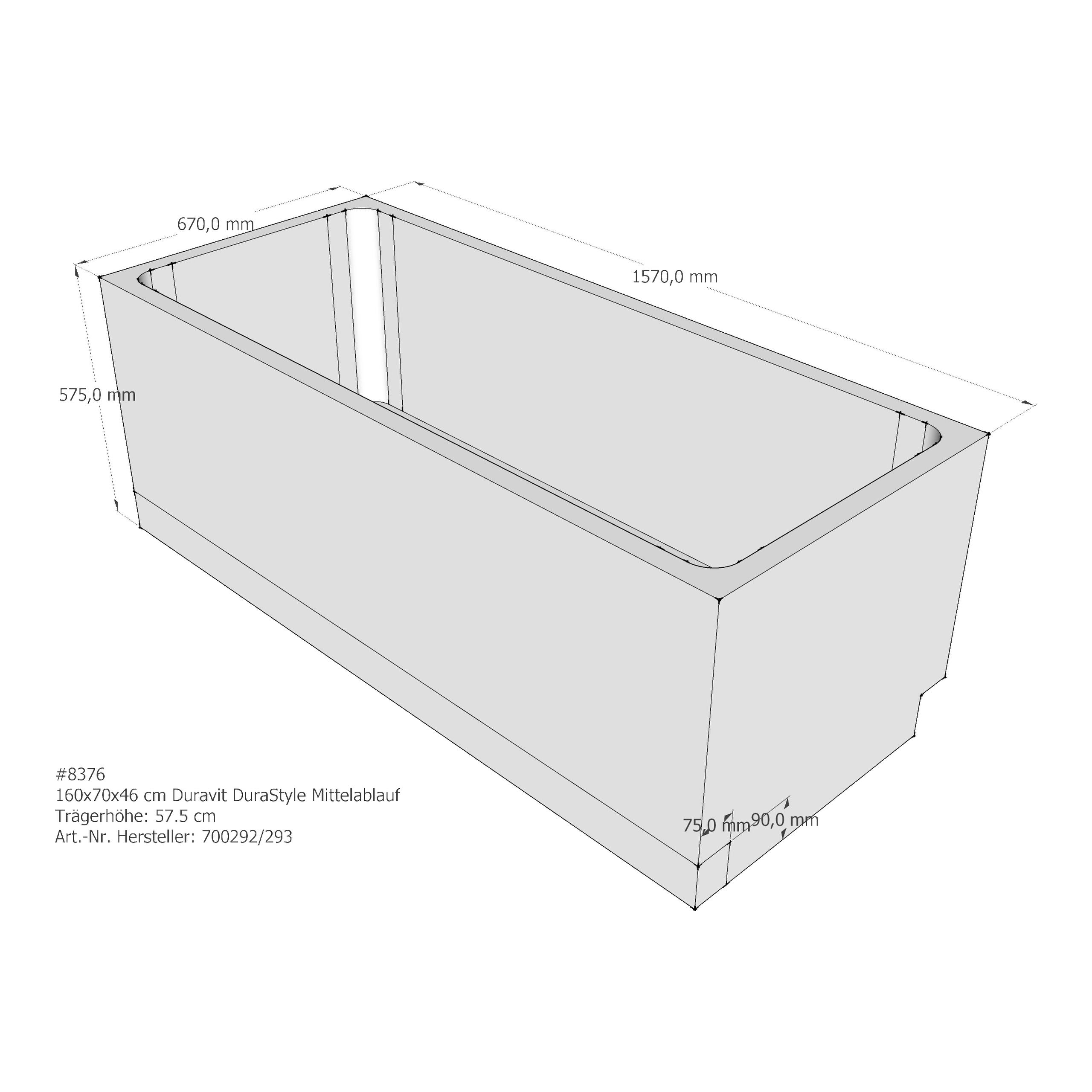 Badewannenträger für Duravit DuraStyle 160 × 70 × 46 cm Badewannenträger für Duravit DuraStyle 160 × 70 × 46 cm