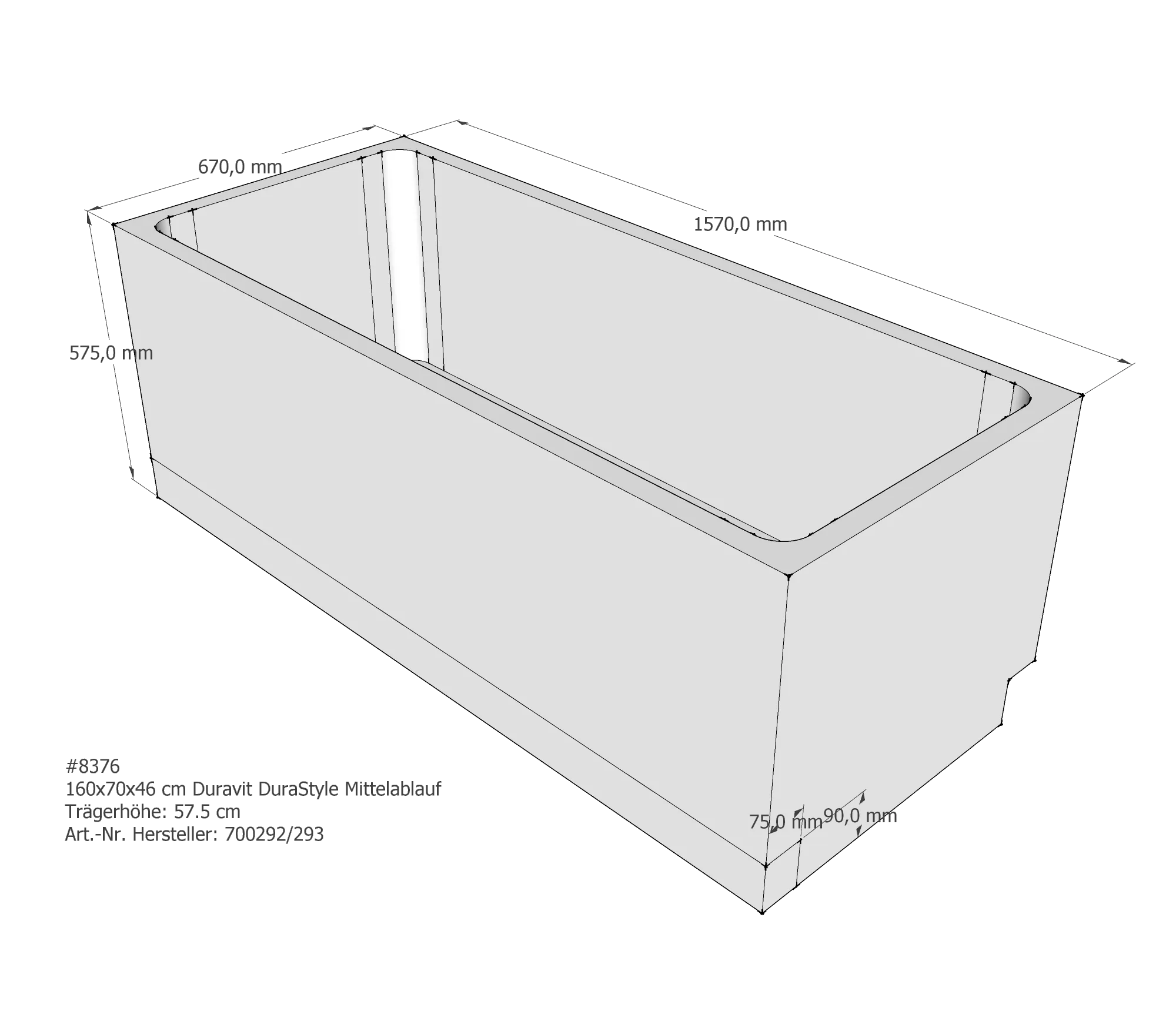 Badewannenträger für Duravit DuraStyle 160 × 70 × 46 cm Badewannenträger für Duravit DuraStyle 160 × 70 × 46 cm