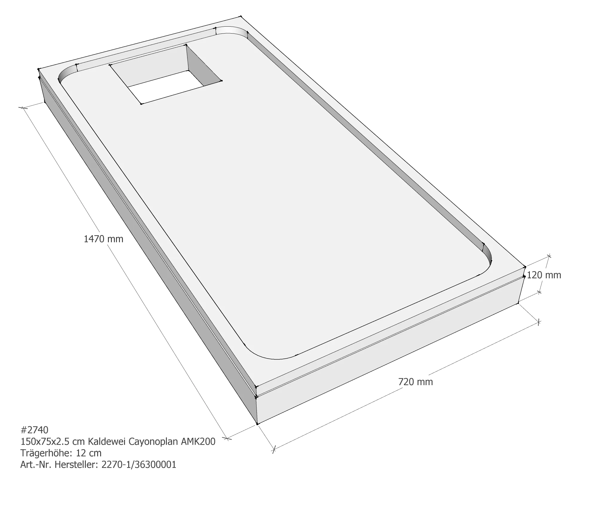 Duschwannenträger für Kaldewei Cayonoplan 150 × 75 × 2,5 cm Duschwannenträger für Kaldewei Cayonoplan 150 × 75 × 2,5 cm