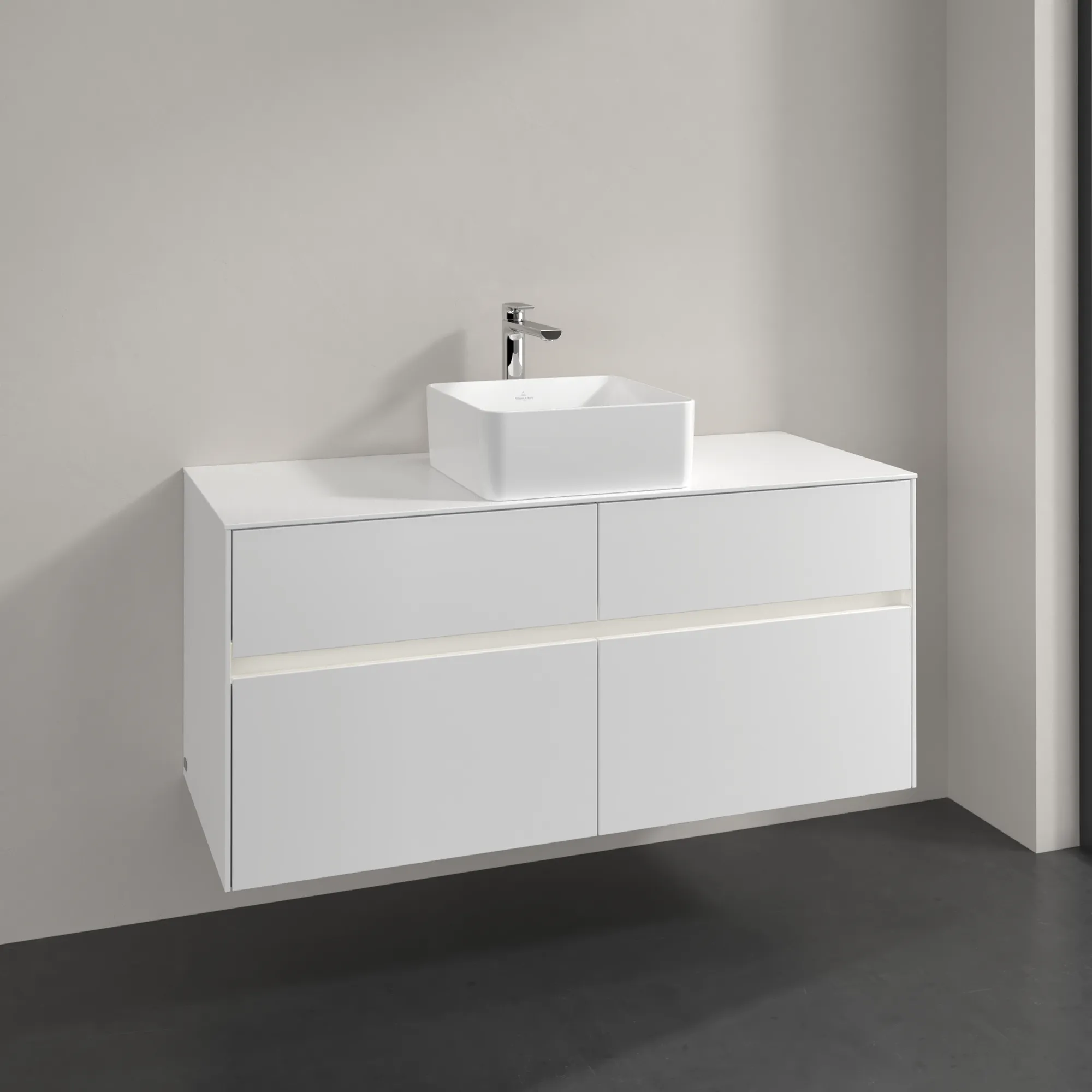 Villeroy & Boch Waschtischunterschrank „Collaro“ 1200 × 548 × 500 mm Weiß Matt, mit Beleuchtung, für Becken mittig