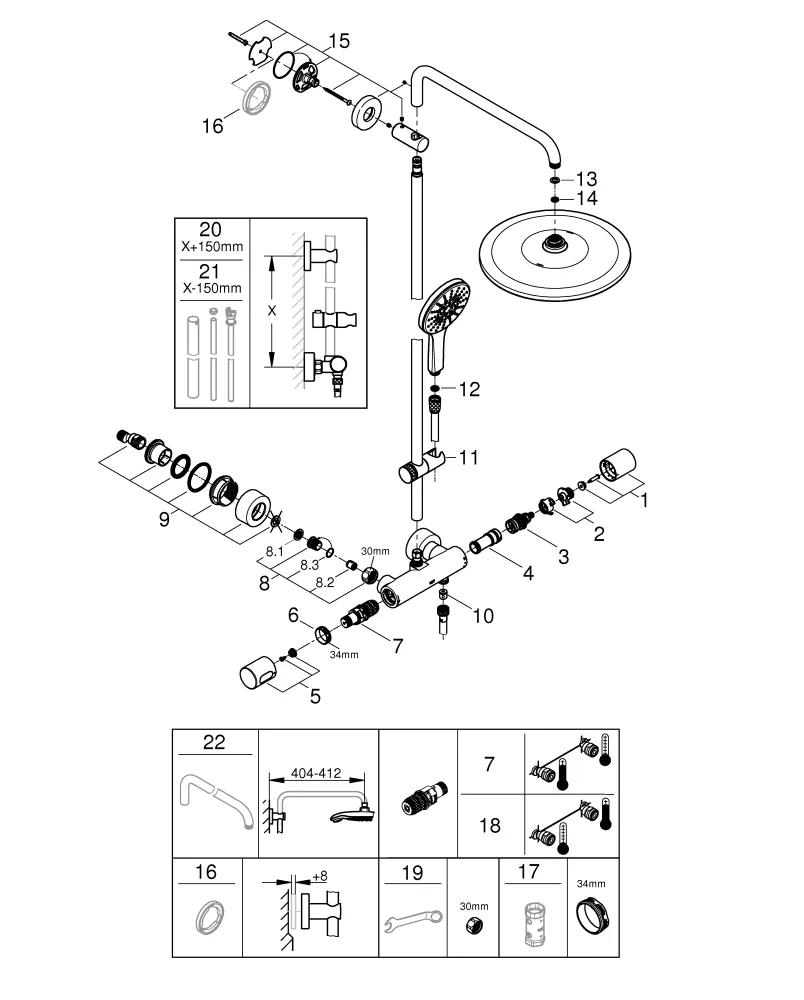 Grohe Rainshower SmartActive 310 Duschsystem, Wandmontage, 450mm Duscharm, Kopfbrause Mono 310, Handbrause SmartActive 130, supersteel Grohe Rainshower SmartActive 310 Duschsystem, Wandmontage, 450mm Duscharm, Kopfbrause Mono 310, Handbrause SmartActive 130, supersteel
