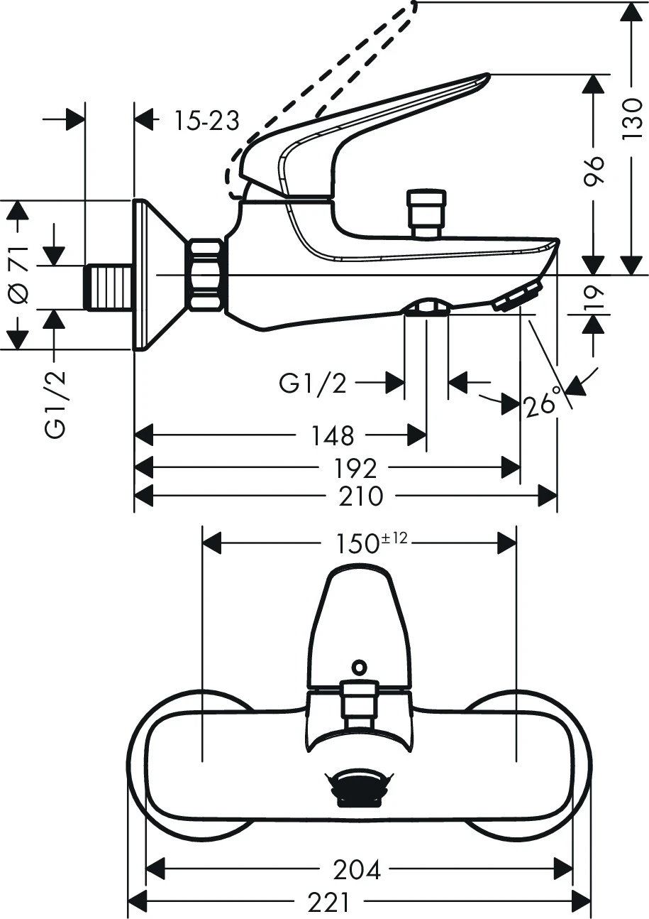 Wannenmischer Aufputz Novus chrom