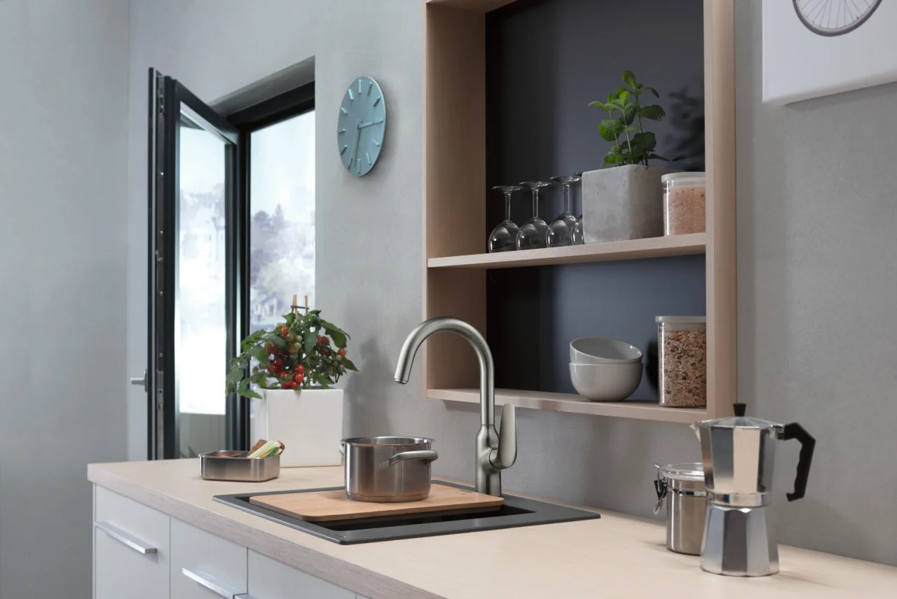 Hansgrohe Einbauspüle S51 Steingrau, 540 x 490 mm, Beckentiefe 190 mm, Aufbau, SilicaTec Material
