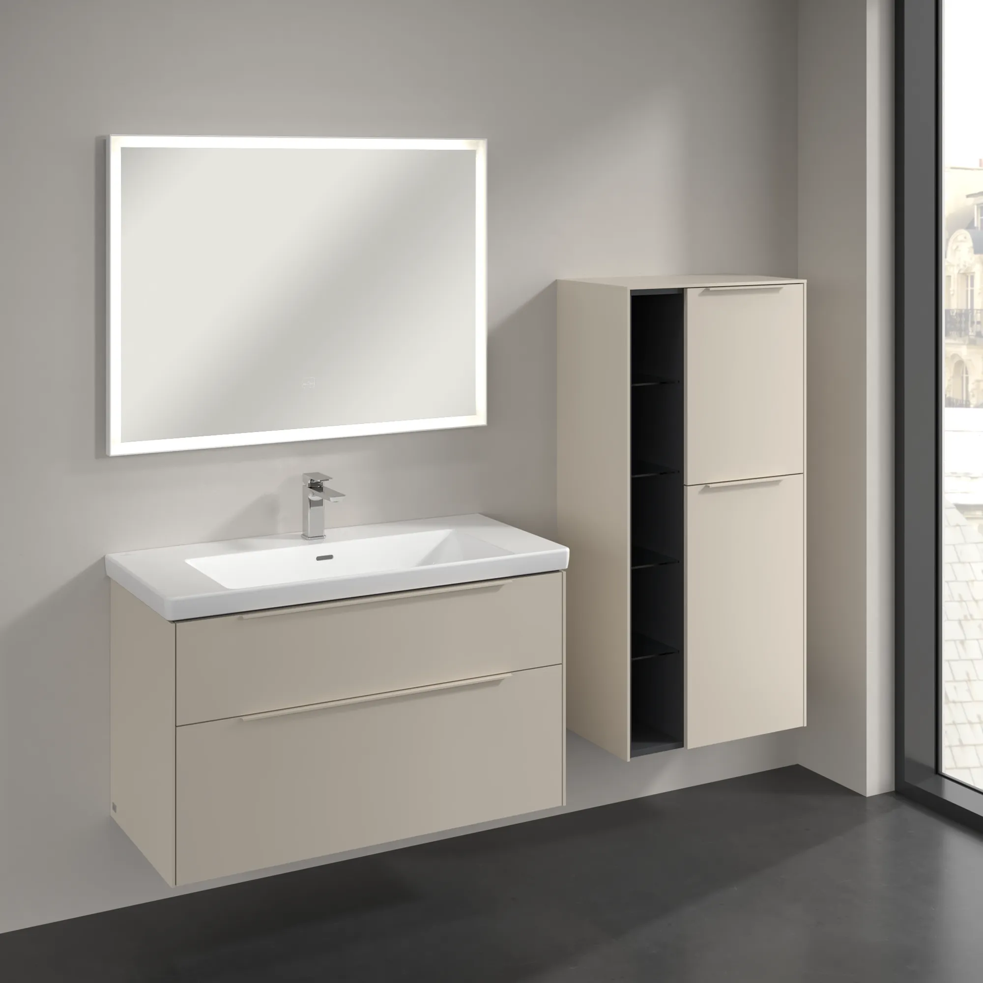 Villeroy & Boch Subway 3.0 Mittelschrank, eckig, Cashmere Grey, 1200x574x346 mm, 2 Türen, SoftClosing