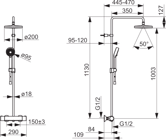 HA Regenbrause-Duscharmatur HANSAMICRA 4435 3-strahlig Ausladung 445-470 mm Chrom