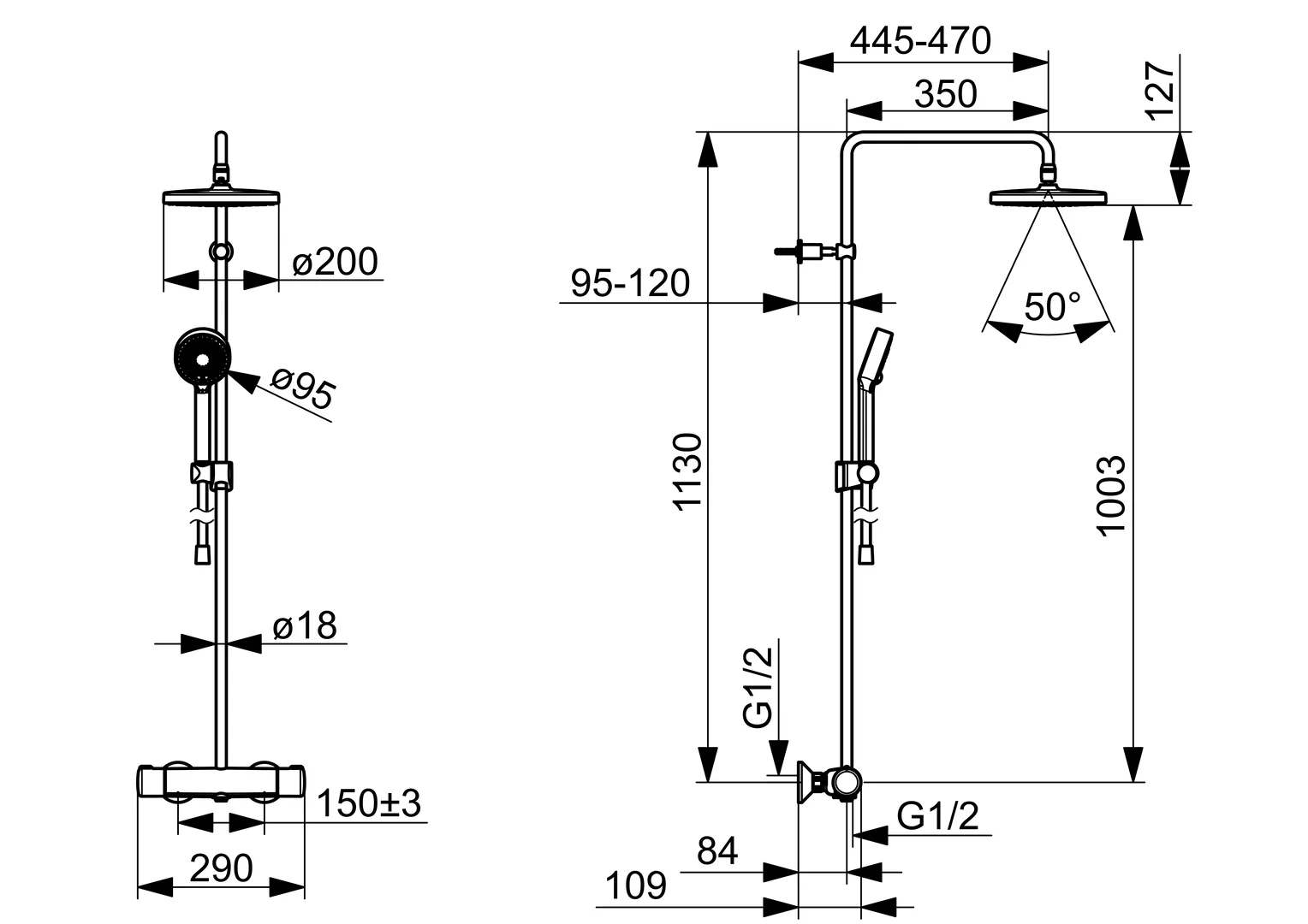 HansaMICRA Regenbrause-Duscharmatur HansaMICRA 4435 3-strahlig Ausladung 445 - 470 mm Matt-Schwarz HansaMICRA Regenbrause-Duscharmatur HansaMICRA 4435 3-strahlig Ausladung 445 - 470 mm Matt-Schwarz