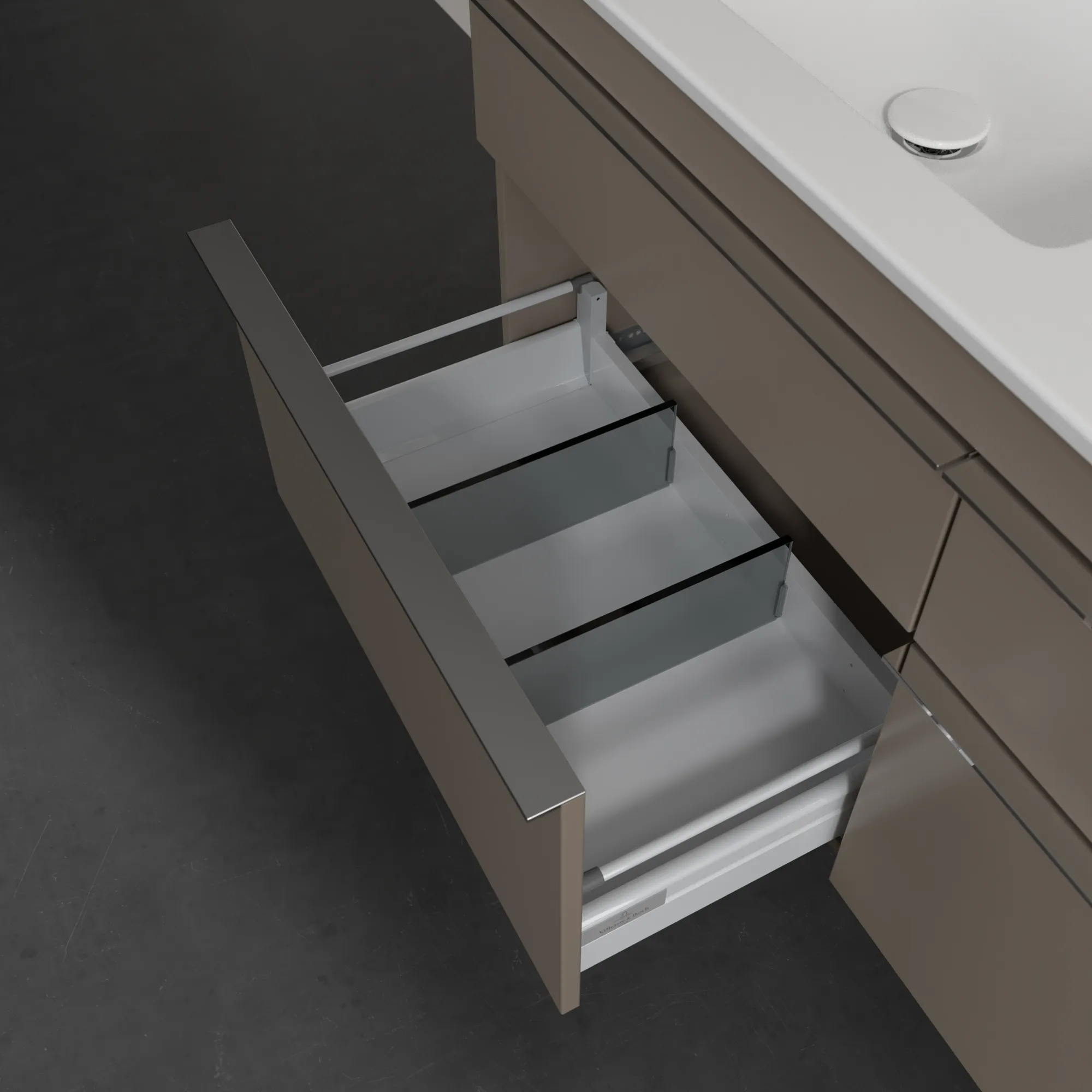 Villeroy & Boch Waschtischunterschrank „Venticello“ für Schrank-Doppelwaschtisch 1253 × 590 × 502 mm Taupe, für links und rechts Villeroy & Boch Waschtischunterschrank „Venticello“ für Schrank-Doppelwaschtisch 1253 × 590 × 502 mm Taupe, für links und rechts