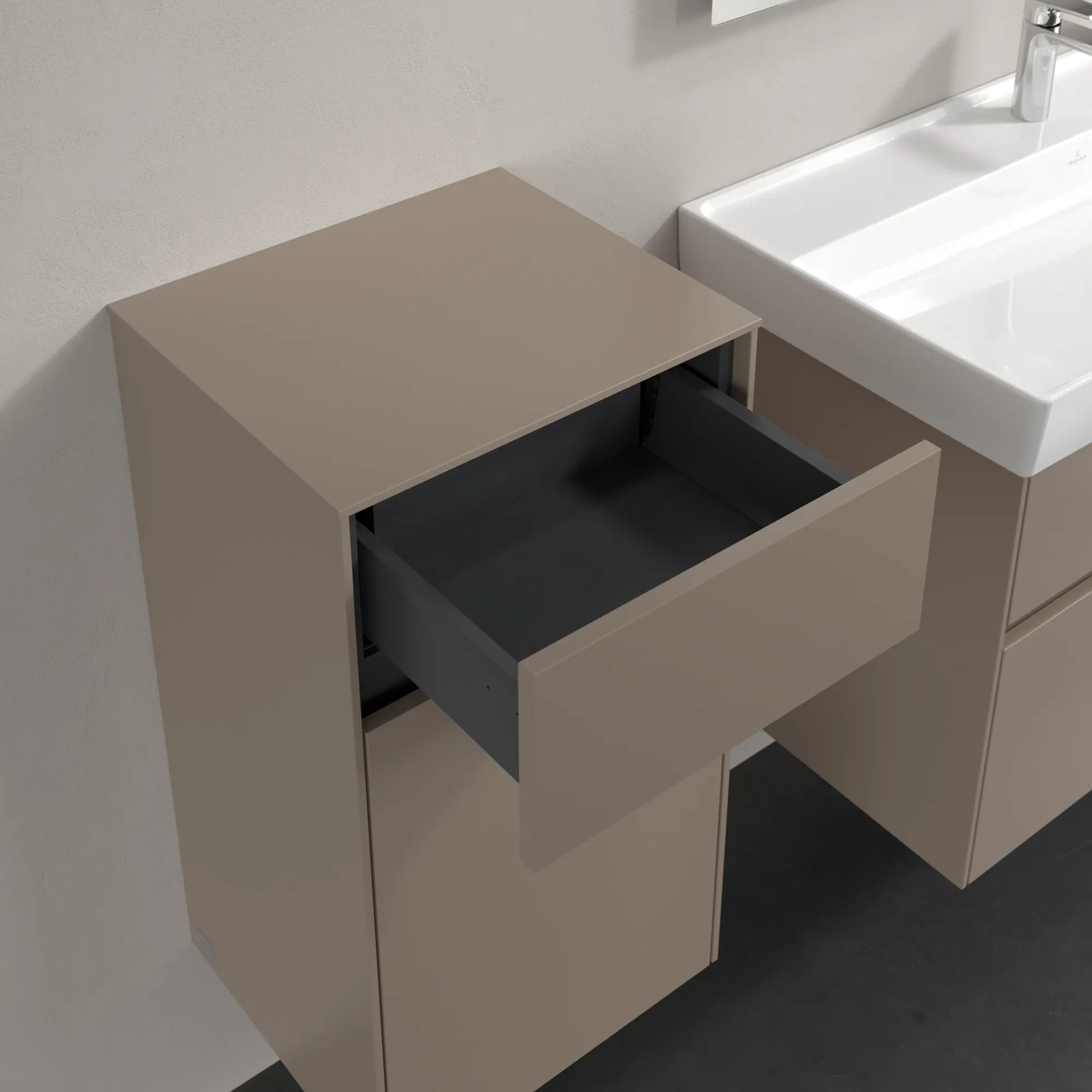 Villeroy & Boch Seitenschrank „Collaro“ 1 Tür, 1 Auszug / Schublade 40,4 × 74,8 × 34,9 cm 1 Tür, Anschlag (Scharnier) links, 1 Auszug / Schublade Villeroy & Boch Seitenschrank „Collaro“ 1 Tür, 1 Auszug / Schublade 40,4 × 74,8 × 34,9 cm 1 Tür, Anschlag (Scharnier) links, 1 Auszug / Schublade