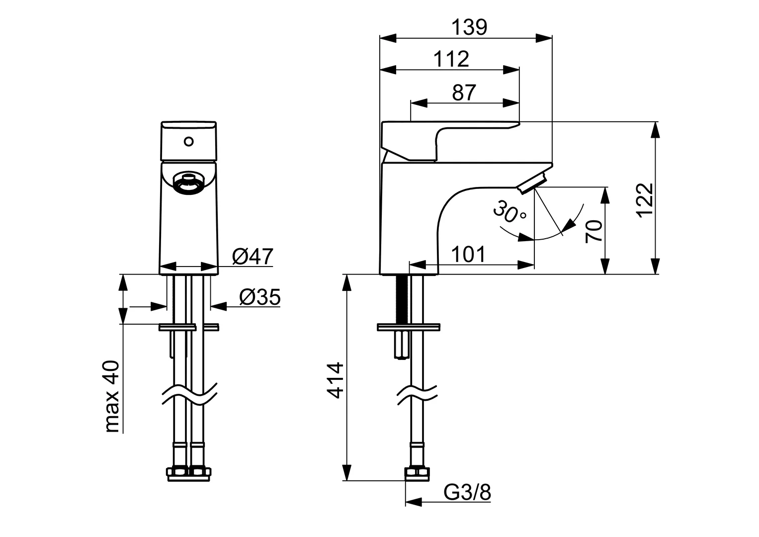 HansaBASIC EHM Waschtischbatterie HansaBASIC 5542 Ausladung 101 mm DN15 Chrom