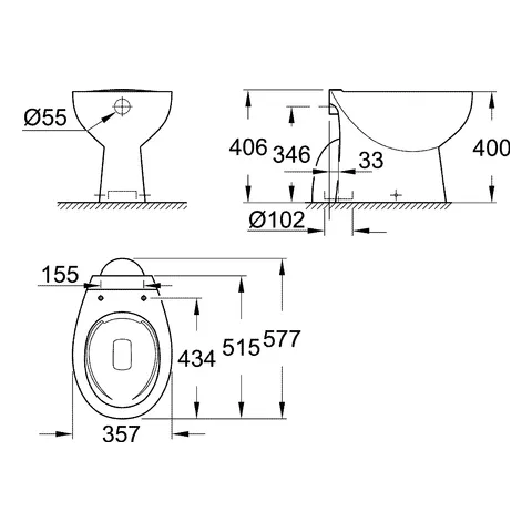 Stand-Tiefspül-WC Bau Keramik 39431, Abgang senkrecht, spülrandlos, aus Sanitärkeramik, alpinweiß Stand-Tiefspül-WC Bau Keramik 39431, Abgang senkrecht, spülrandlos, aus Sanitärkeramik, alpinweiß