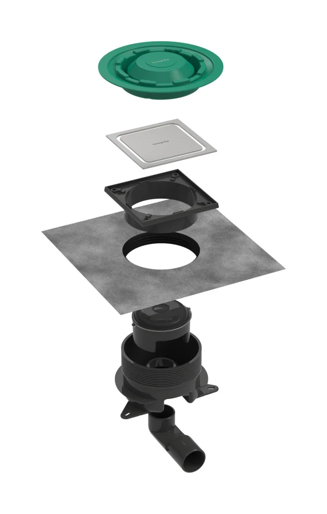 Hansgrohe RainDrain Spot Plus Komplettset Punktablauf 150x150 mm Edelstahl V2A höhenverstellbar bis zu 35 l/min Ablaufleistung