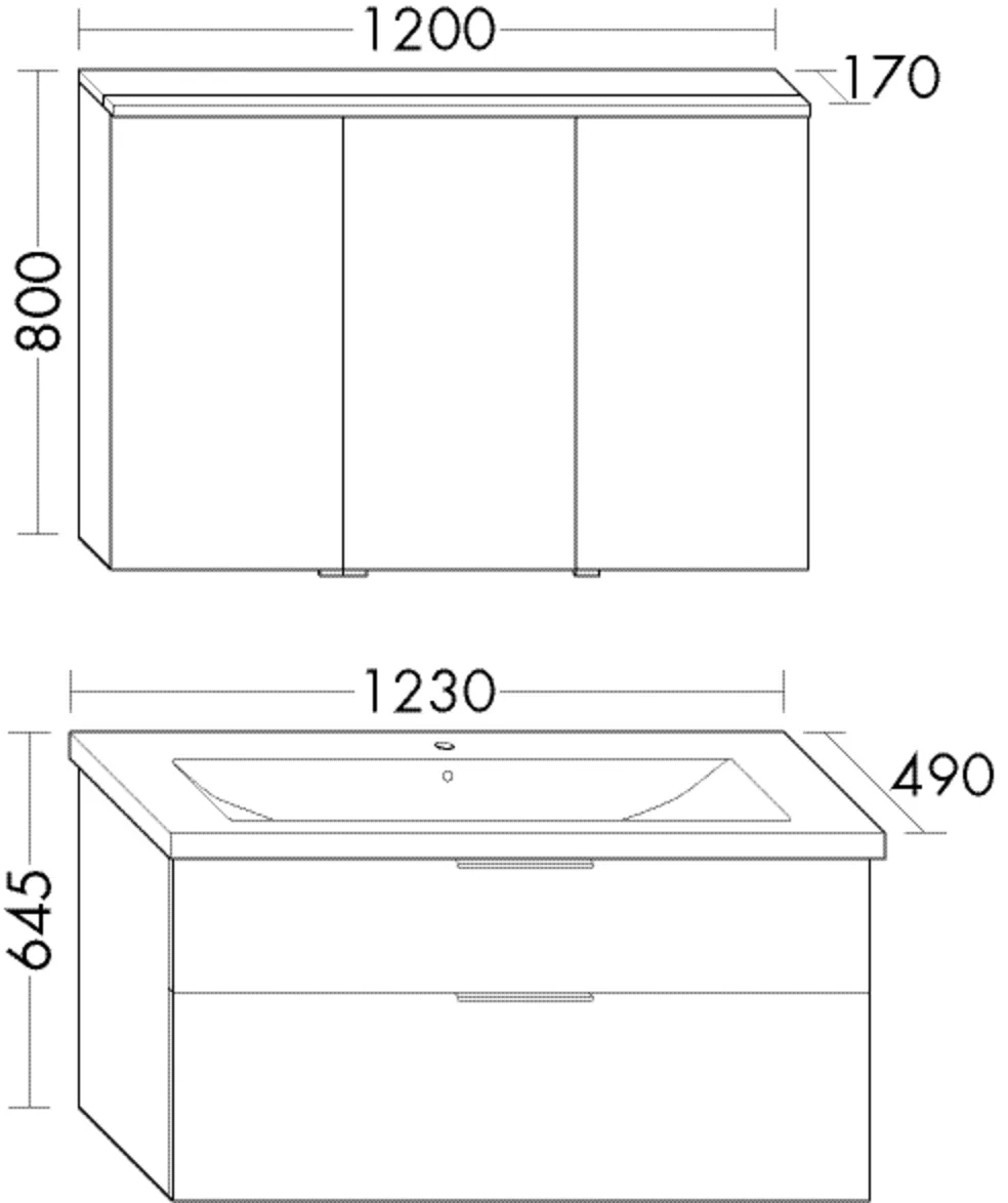 burgbad Badmöbelset Keramik-Waschtisch inkl. Waschtischunterschrank und Spiegelschrank „Eqio“ 123 cm Stangengriff, Schwarz Matt, Eiche Dekor Cashmere (Melamin)