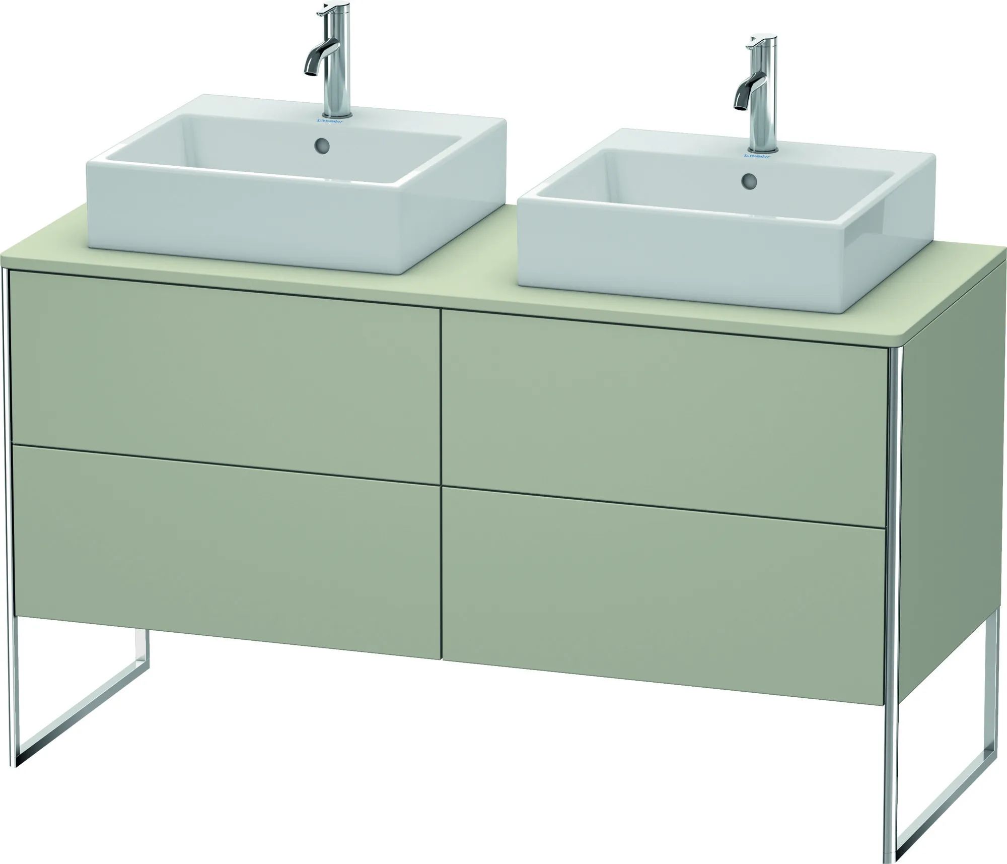 Duravit Waschtischunterschrank bodenstehend „XSquare“ 140 × 77,8 × 54,8 cm Taupe Seidenmatt Becken: links und rechts / Front- & Korpusfarbe: Taupe Seidenmatt / Größe: 140 × 54,8 × 77,8 cm / Oberfläche: Lack / Profile: Chrom / Schubladen: 4