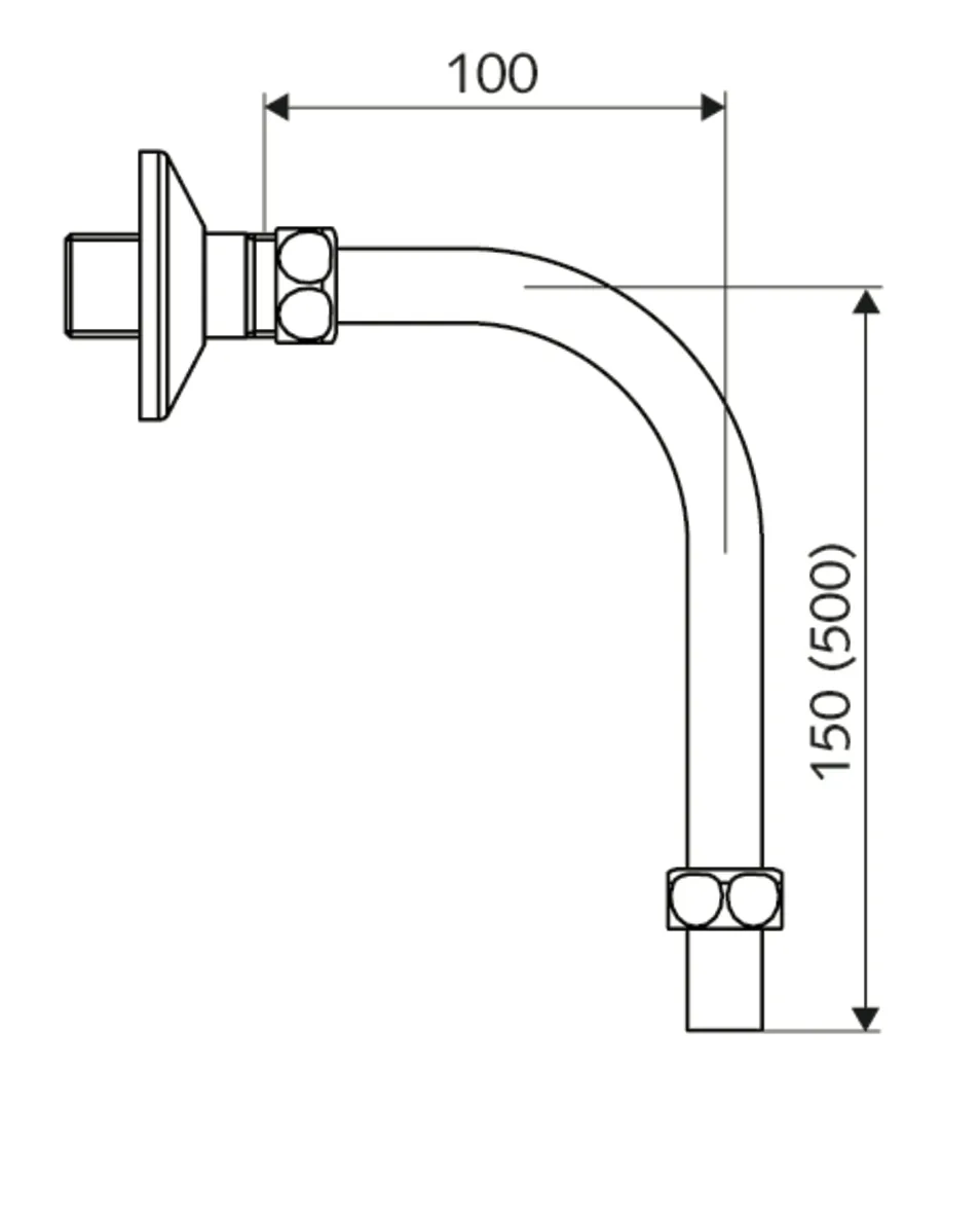 Abgangsbogen VITUS DN 15, G 1/2 IG, G 1/2 AG, H 150 mm x T 100 mm