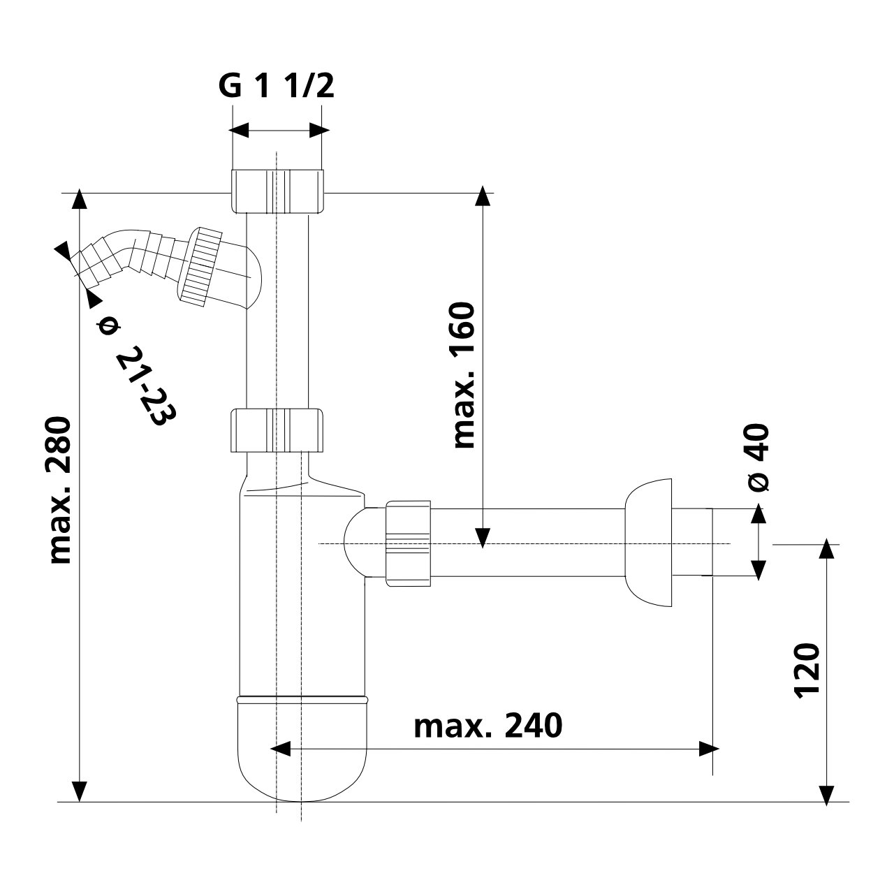 Flaschengeruchsverschluss G1 1 / 2 x 40 mit Geräteanschluss